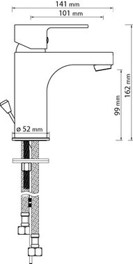 aquaSu Waschtischarmatur Tius Einhebelmischer, Standmontage, Niederdruck, Chrom, 796101