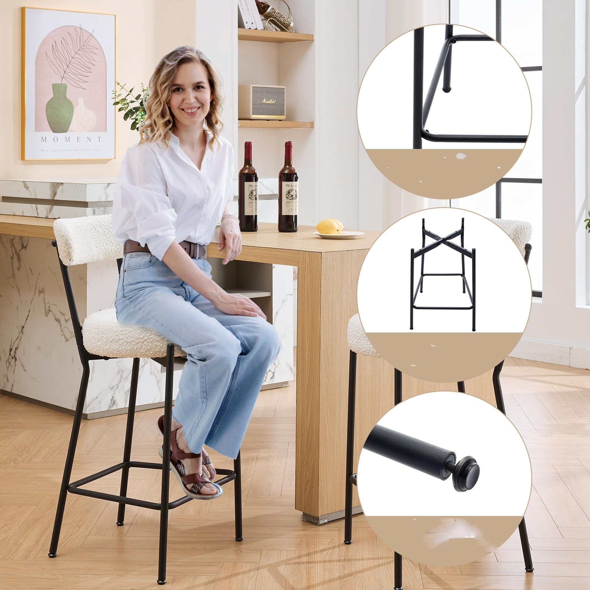 GarveeMore Barhocker Set von 2 Bar Hocker mit Rückenlehne und Fußlehne, 66 günstig online kaufen