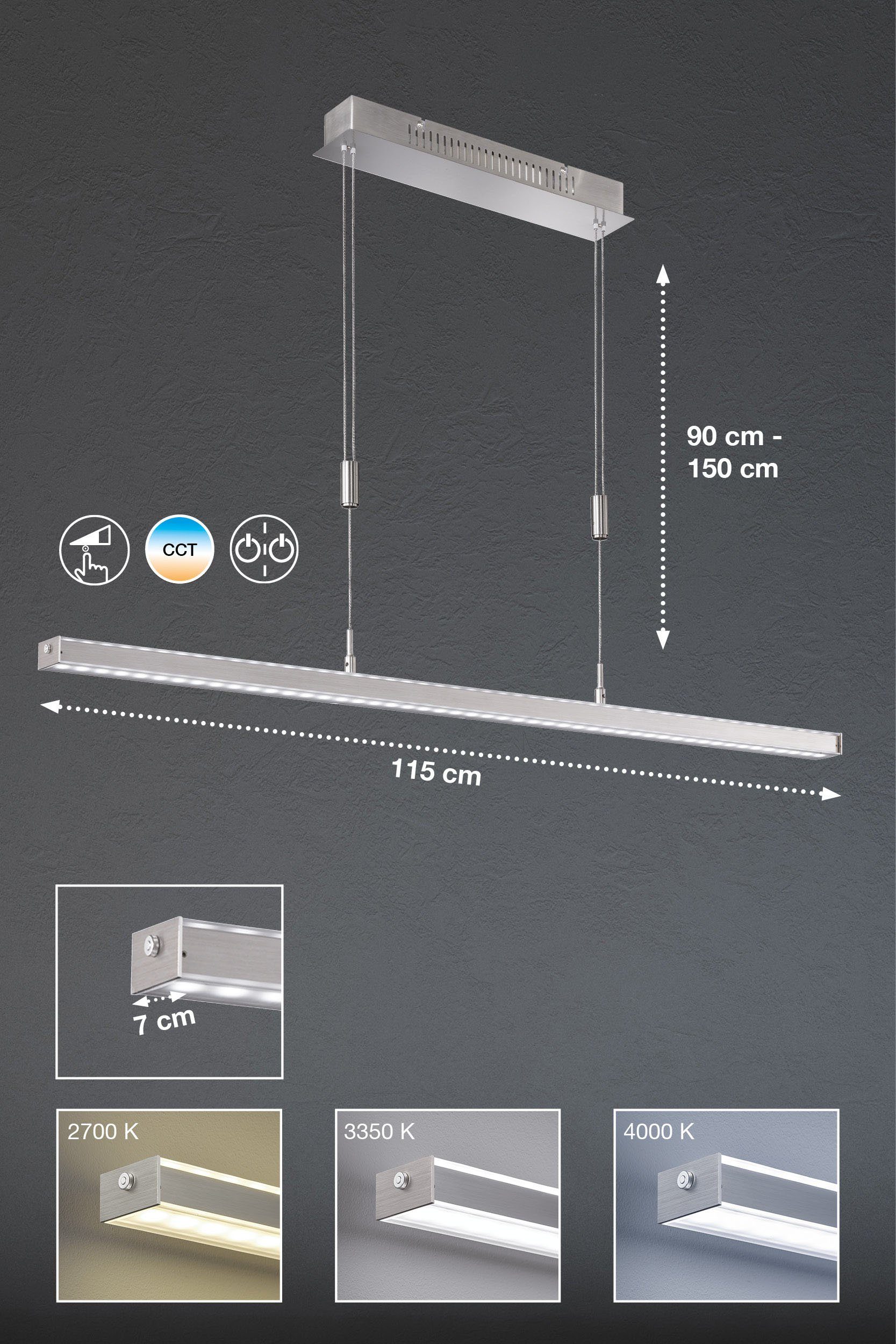 FISCHER & HONSEL Pendelleuchte Vitan, LED fest integriert, Warmweiß, Hängeleuchte, Hängelampe