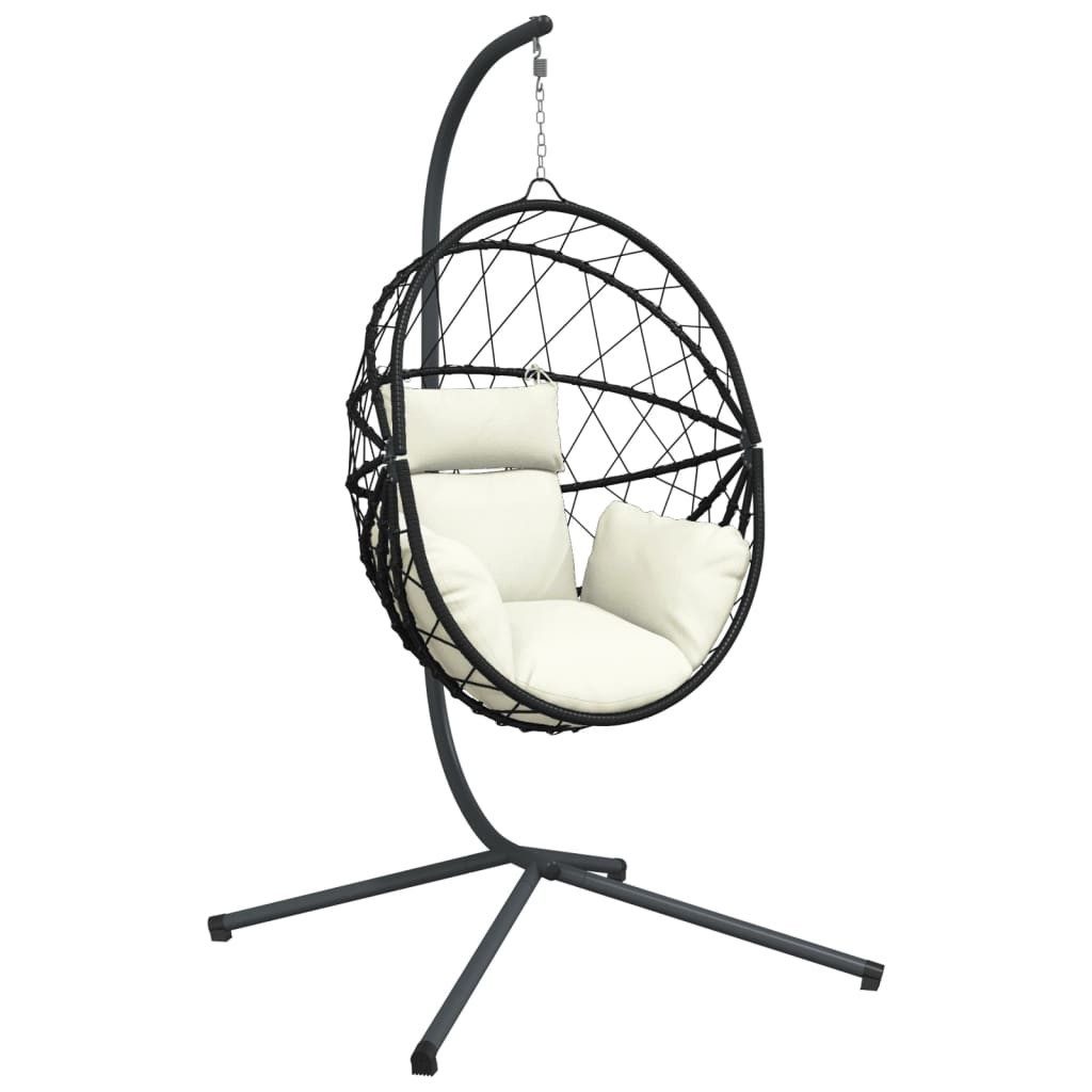 vidaXL Hollywoodschaukel Hängesessel Ei-Design mit Ständer Beige Rattan und Stahl, 1 tlg.