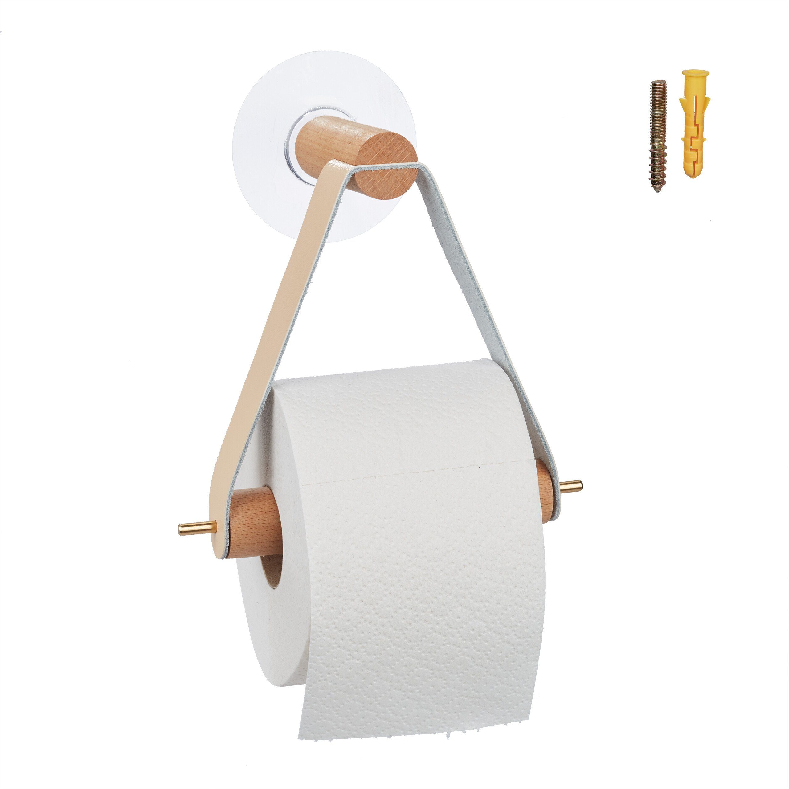 relaxdays Toilettenpapierhalter Holz mit Band günstig online kaufen
