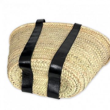 l-artisan Korbtasche Marokkanische Tragetasche, Einkaufstasche, Strandtasche, Handgefertigt PALMBLATT-TASCHE mit Schwarze Ledergriffen IBIZA-2S