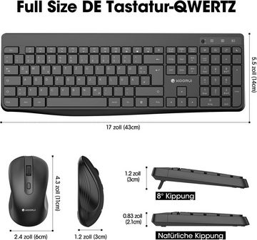 KOORUI Kabellos, Leise Deutsches Layout QWERTZ Tastatur- und Maus-Set, mit 12 Funktionstasten 2.4 GHz für Windows,MacOS,Linux mit PC Spielen