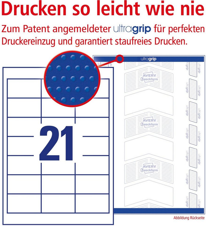 Thumbnail - Avery Zweckform Etiketten Universal-Etiketten ultragrip 64x36 mm VE=630 Etiketten / 30 Bogen wei