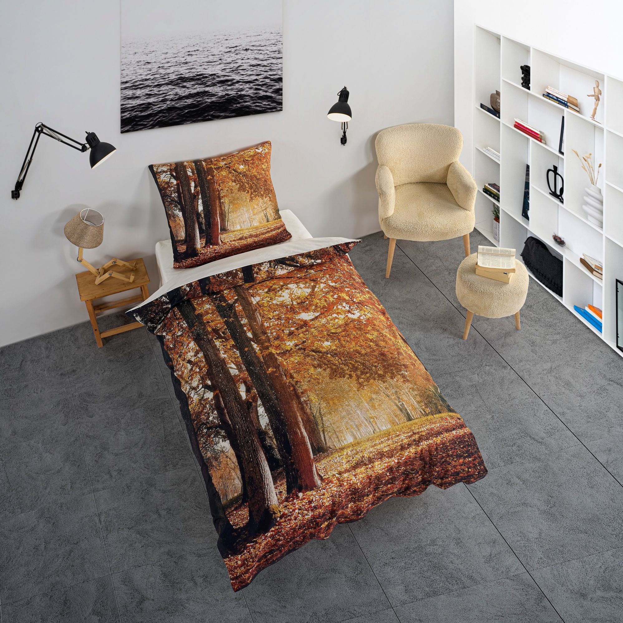 KK Shopping Kinderbettwäsche Bettwäsche Set mit Herbstlandschaft 135x200 cm + 80x80 cm Baumwolle, 2 teilig, Langlebig – Bild 2 von 5