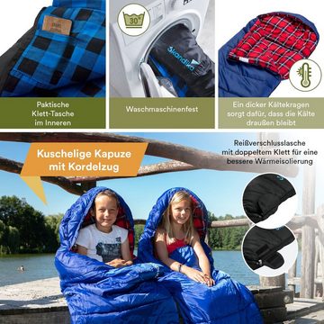 Skandika Kinderschlafsack Dundee Junior (schwarz/blau-kariert), Outdoor Camping Schlafsack, Flanell-Innenfutter