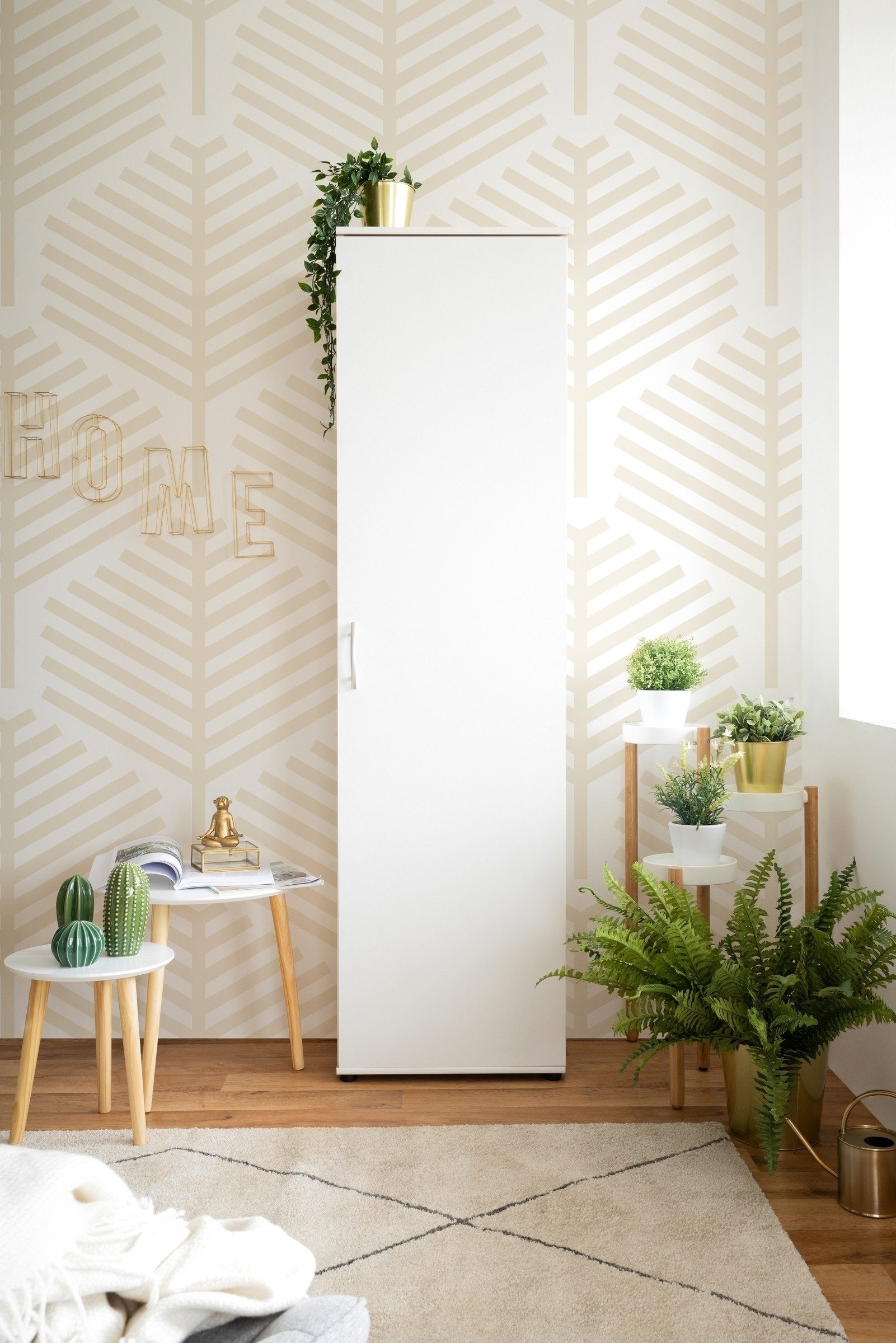 freiraum Garderobenschrank Andy 1 Tür, 5 Böden, in Weiß - 50x187x34cm (BxHxT)