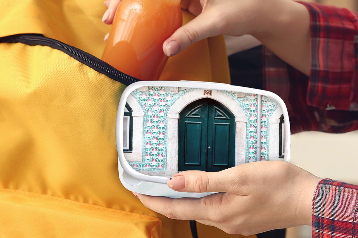 MuchoWow Lunchbox Tür - Holz Jungs für (2-tlg), - Brotbox weiß für Haus, Grün und Kinder Kunststoff, Mädchen - und Brotdose, Erwachsene