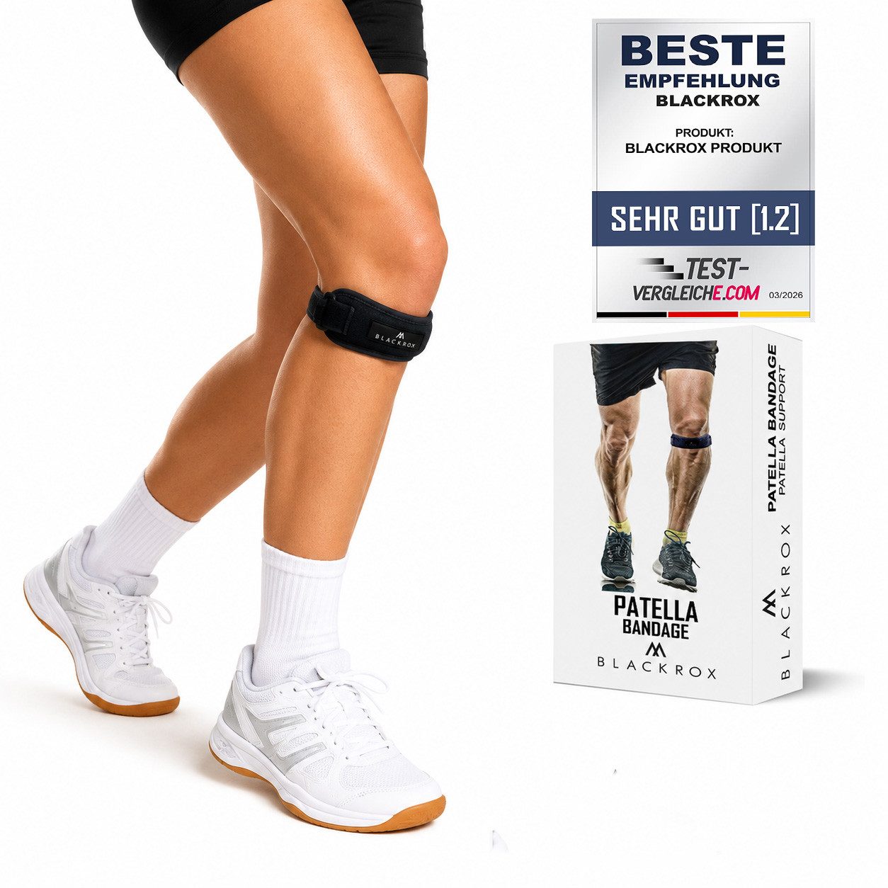 BLACKROX Kniebandage [Vergleichssieger 2026] Patellabandage, One Size, Damen und Herren