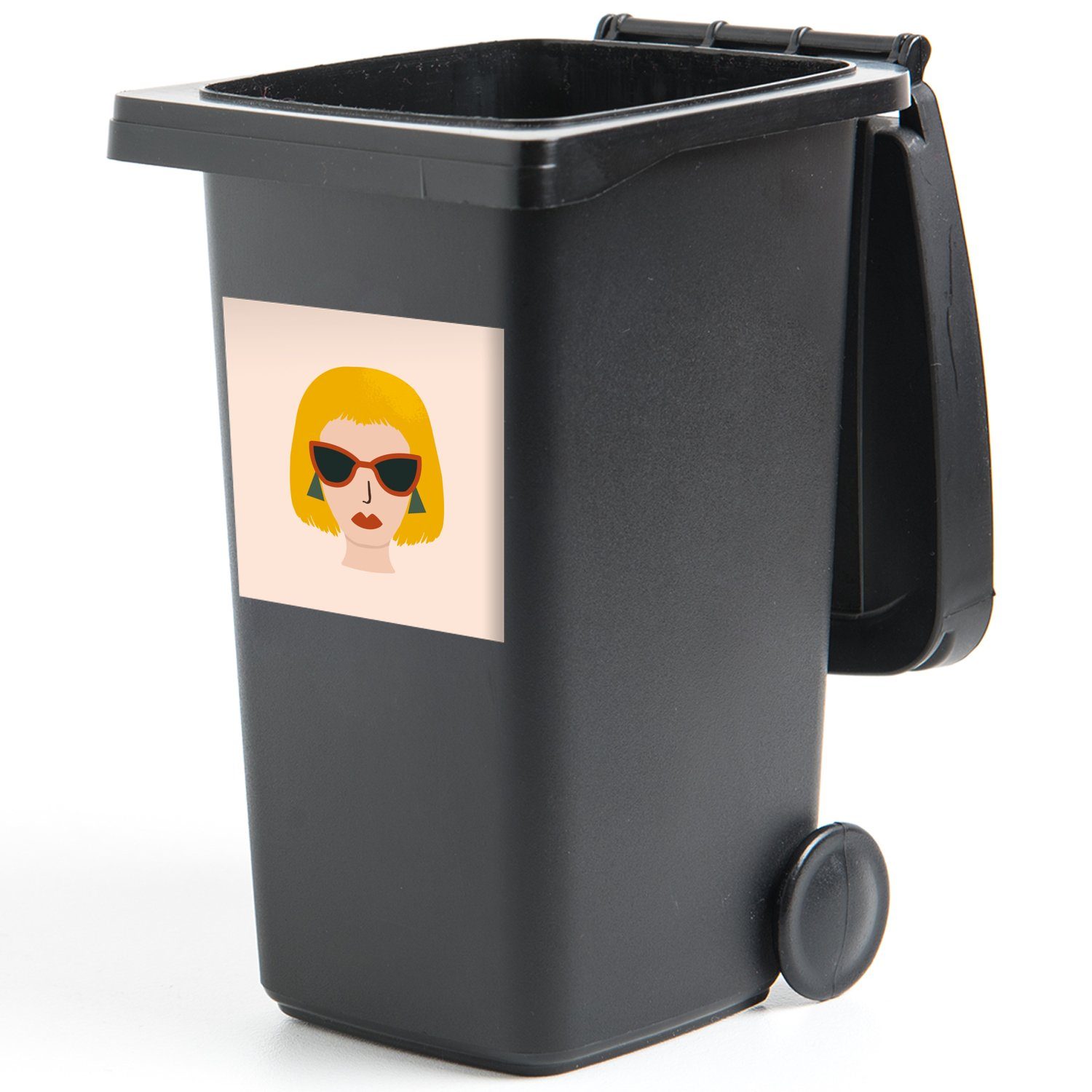 St), Sommer Mülltonne, MuchoWow Sonnenbrille Sticker, Wandsticker Container, Mülleimer-aufkleber, - - (1 Abfalbehälter Frau