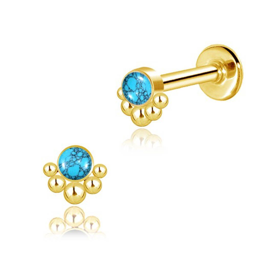 viva-adorno Piercing-Set Labret Lippen Piercing Tragus Helix Ohr Piercing Stecker Gold, gold mit Türkis Onyx Opal (synth)