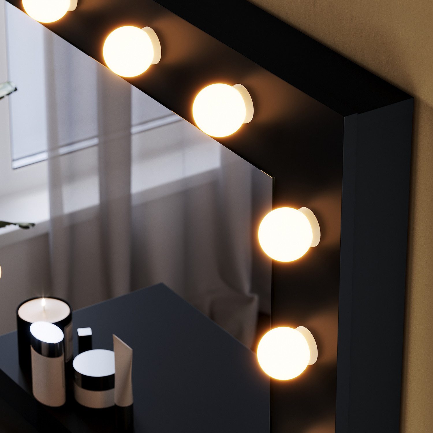 SONNI Schminktisch Moderne schwarze Schminktische, mit Spiegel, Hocker, Schublade,Kosmetiktisch,3 Lichtmodi – Bild 5 von 5