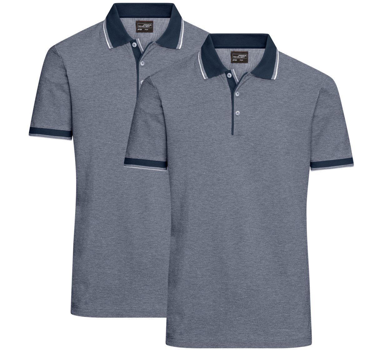 James & Nicholson Poloshirt Doppelpack Herren Poloshirt Baumwoll Pique in bicolor Optik JN704 (2er-Pack) mit Kontraststreifen navy/white