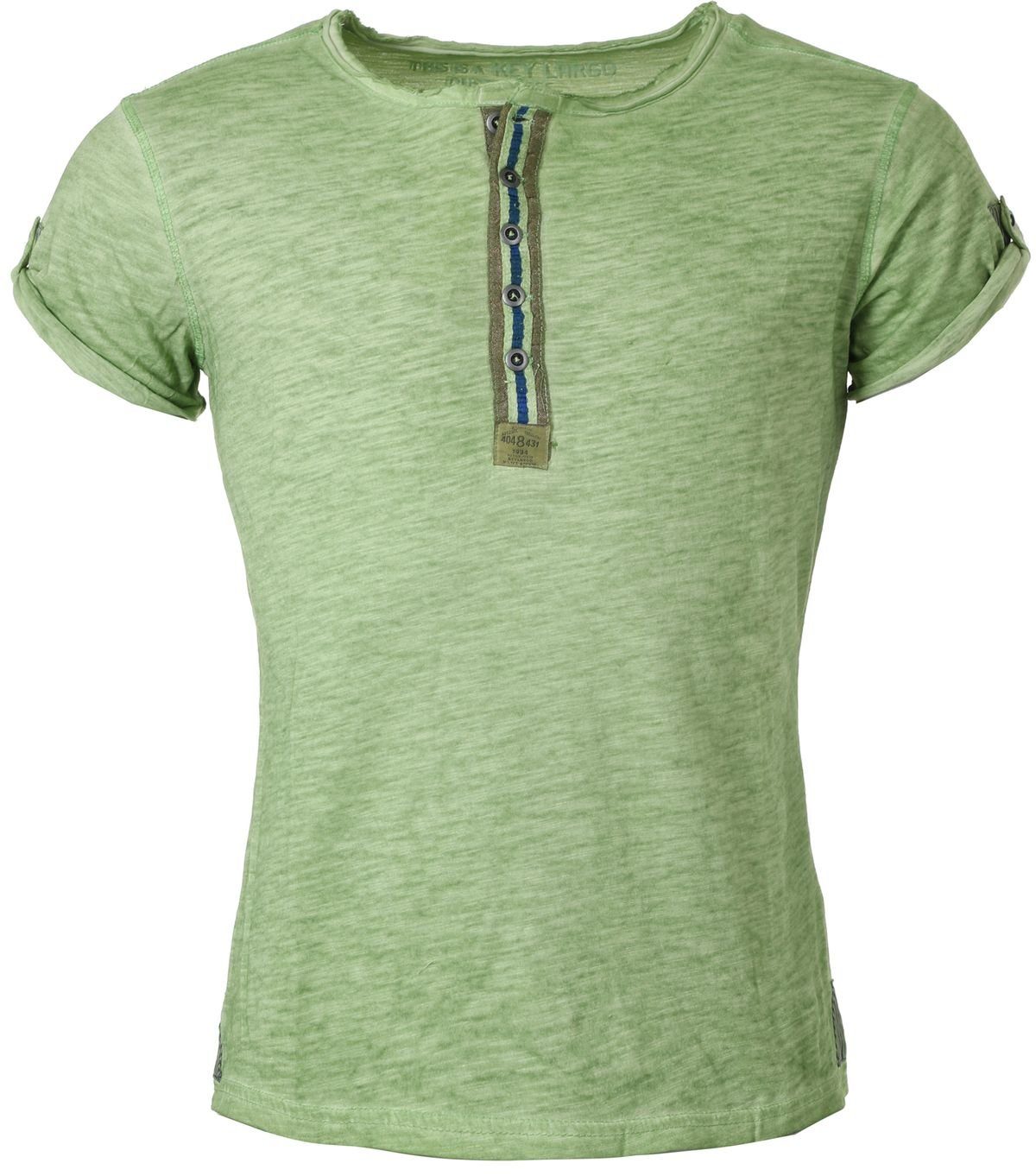 vintage Green Knopfleiste slim Largo Herren fit für T-Shirt kurzarm Key unifarben Look Cactus mit Arena button MT00023