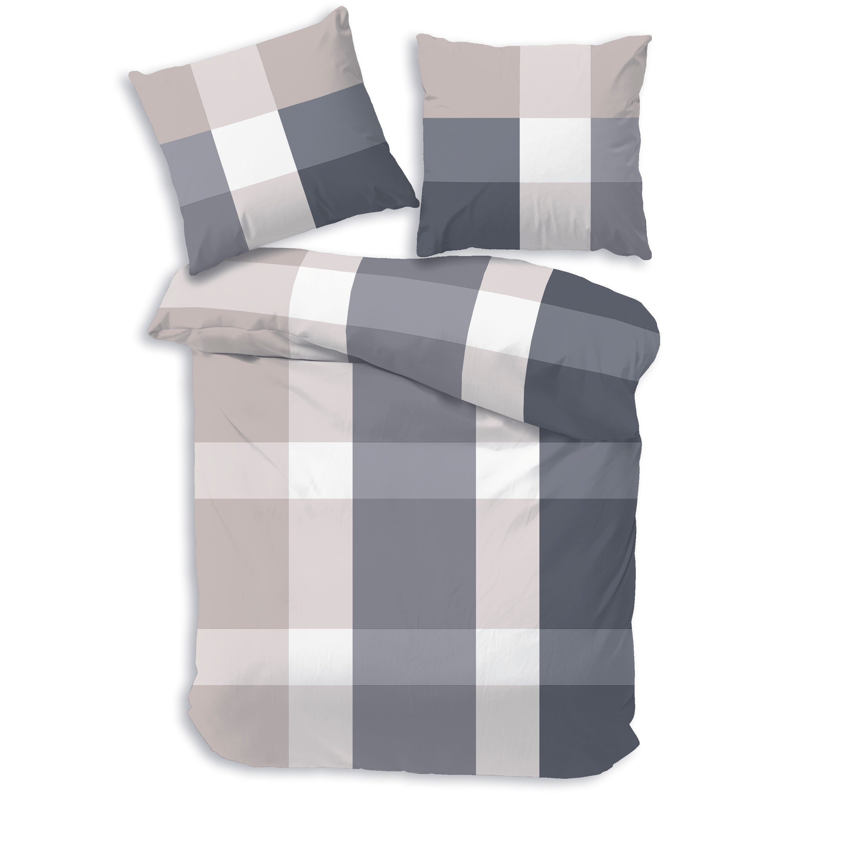 Träumschön Bettwäsche Premium Set aus Baumwolle 135x200 oder 155x220 cm, Karo beige o. blau, Renforcé, 2 teilig, mit Reißverschluss, 100% Baumwolle, luftig leichte Sommerbettwäsche