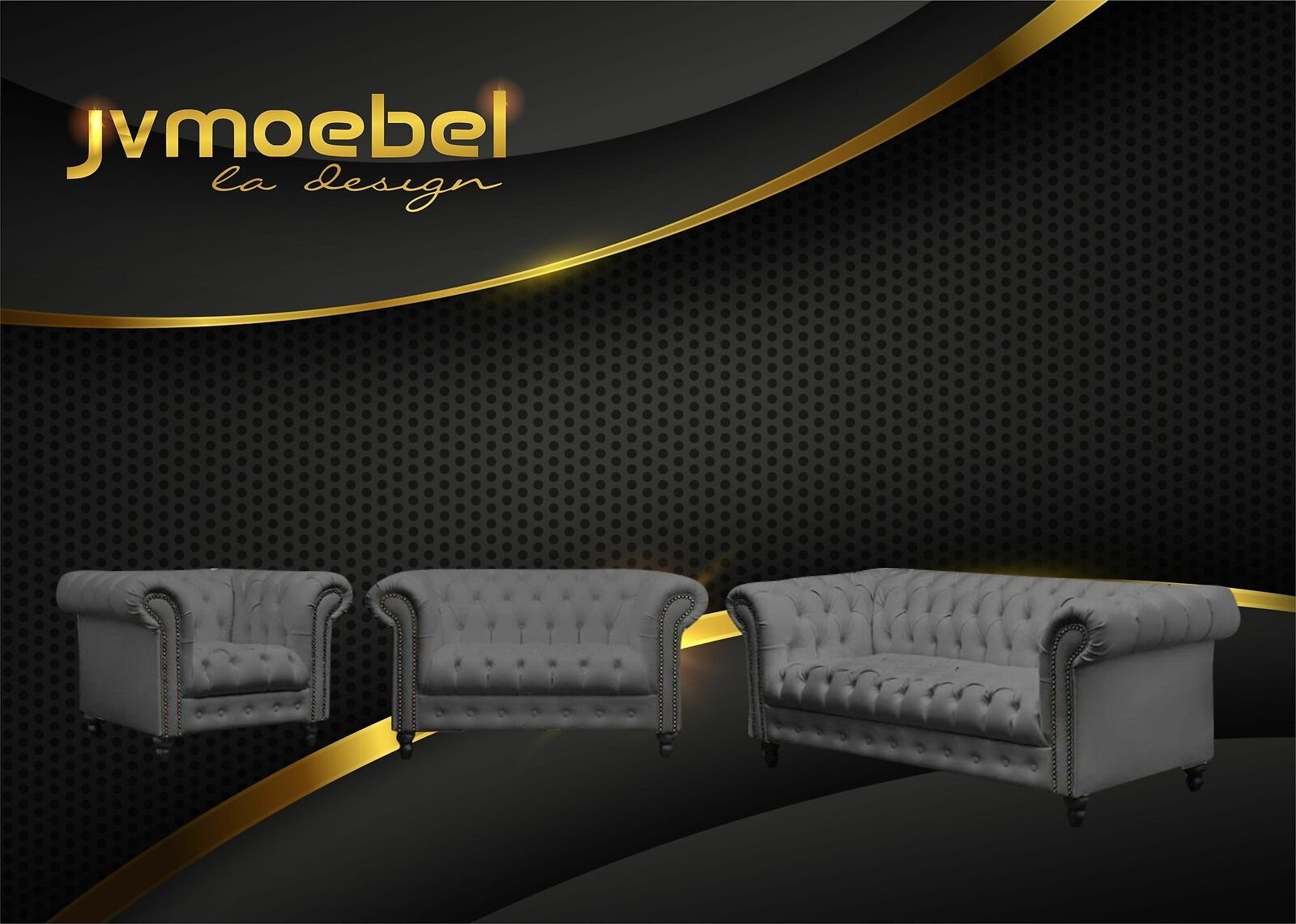 JVmoebel Sofa, Die Rückenlehne Knöpfen Armlehne die und mit mit verziert, Sitzfläche Nieten Grau ist