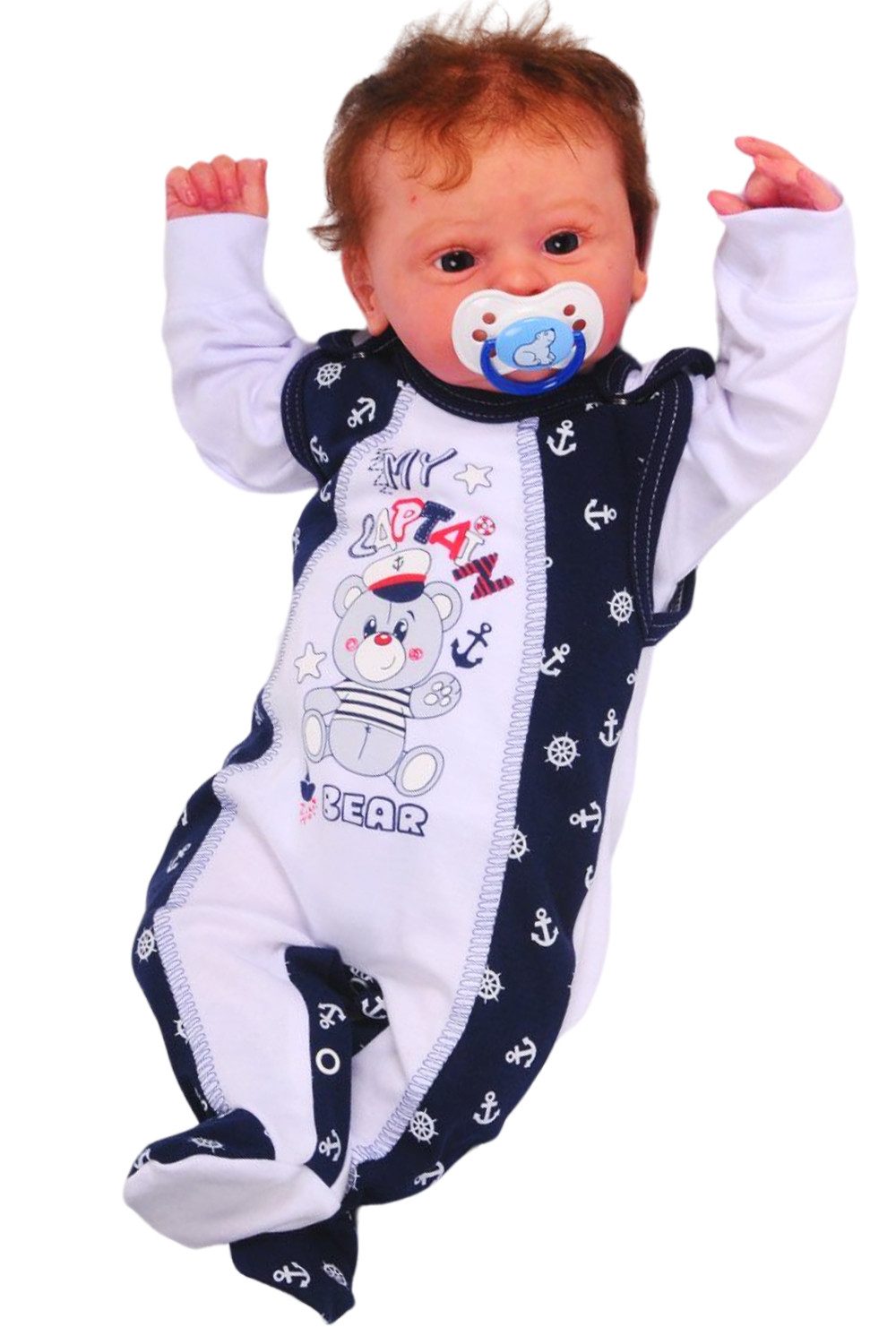 La Bortini Strampler Stramplerhose Hemdchen Set 2Tlg Baby Anzug mit Anker aus reiner Baumwolle, 44 50 56 62 68 74 80