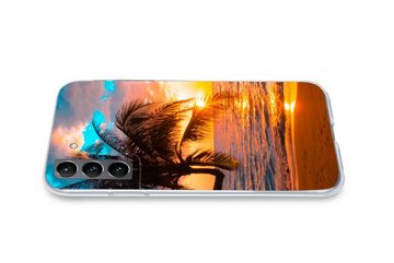 MuchoWow Handyhülle Palme - Sonnenuntergang - Horizont - Strand - Meer - Tropisch, Phone Case, Handyhülle Samsung Galaxy S21, Silikon, Schutzhülle