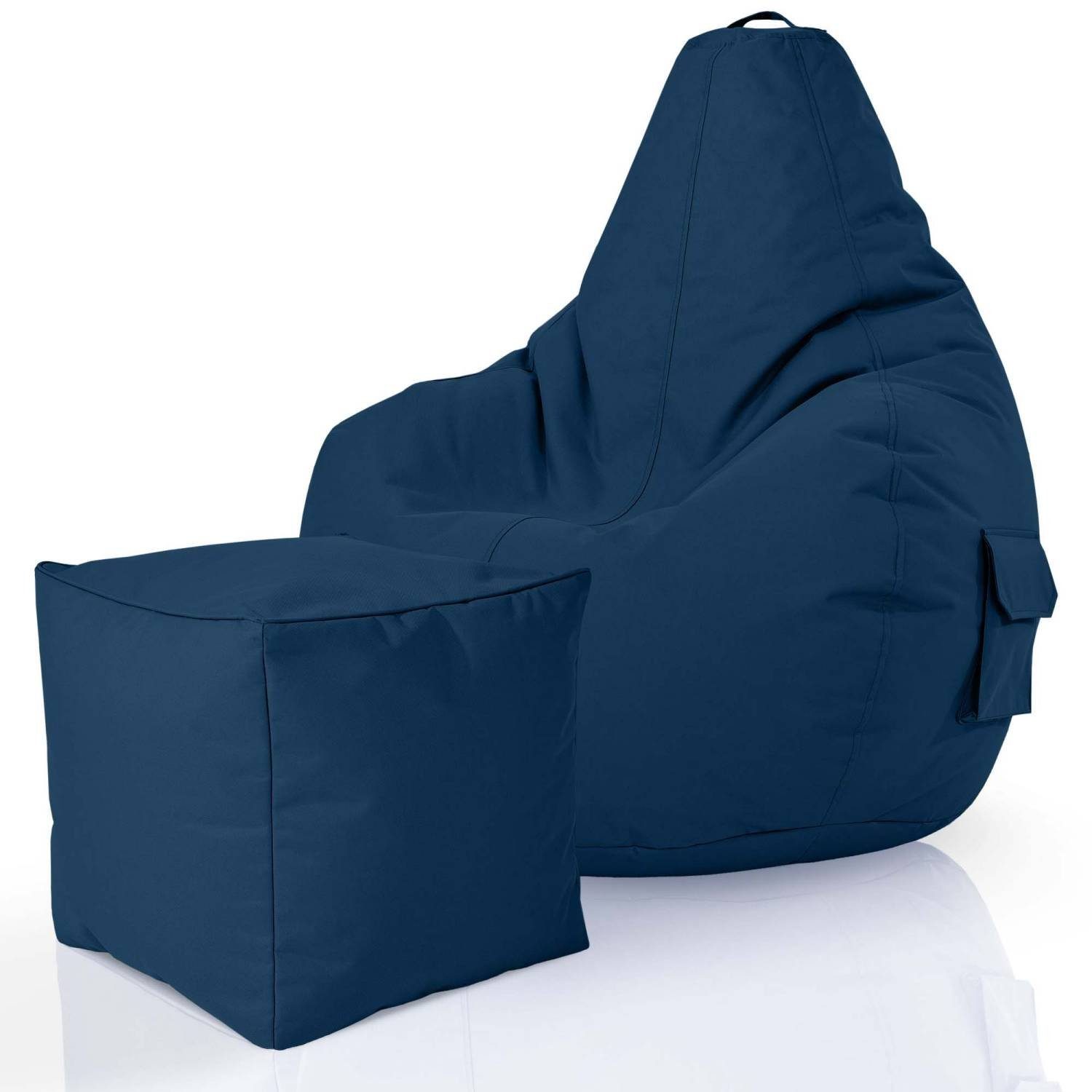 Green Bean Sitzsack Cozy+Cube (2er Set Sitzsack + Hocker - fertig befüllt - robust waschbar schmutzabweisend -, Kinder & Erwachsene Bean Bag Bodenkissen), Lounge Sitzhocker Relax-Sessel Gamer Gamingstuhl Pouf Dunkelblau | Sitzsäcke