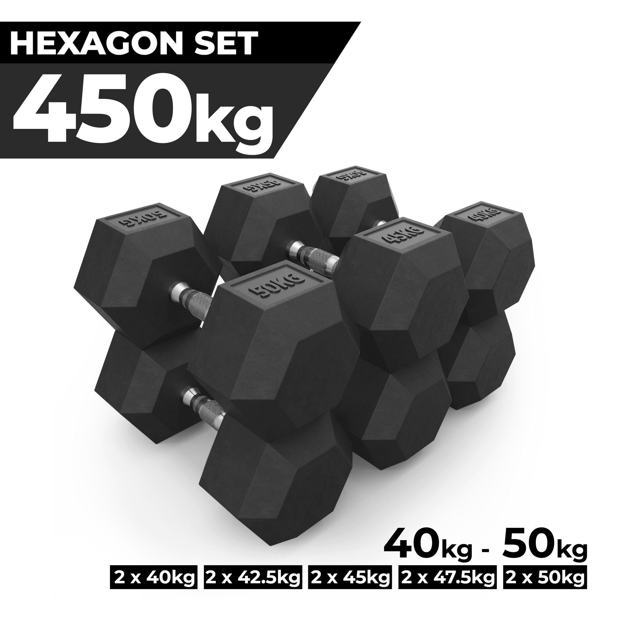 Paare ∣ Hexagon Kurzhanteln 50kg Kurzhantel SET ATLETICA bis Hexagon 40kg PVC ATLETICA