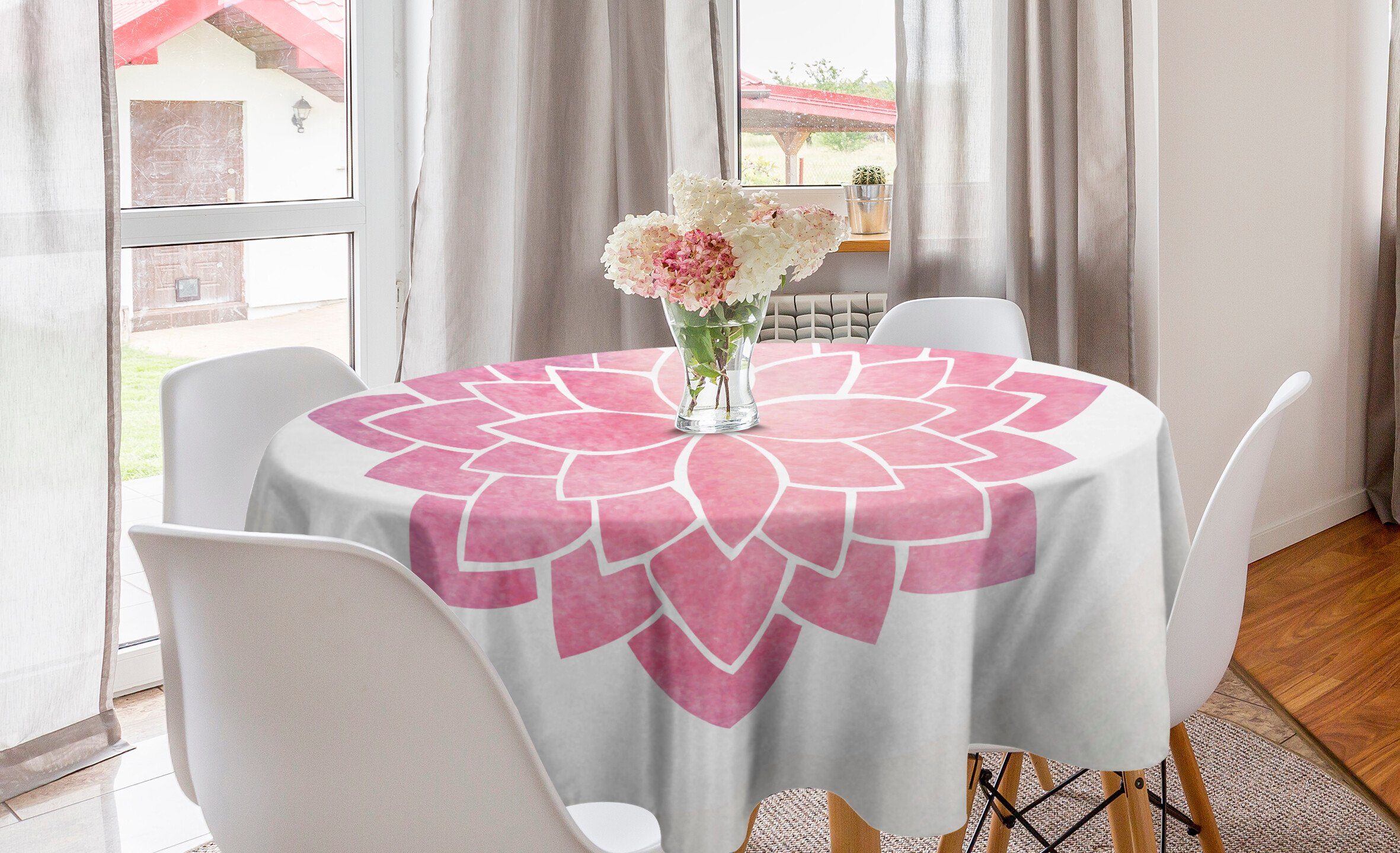 Abakuhaus Tischdecke Kreis Tischdecke Abdeckung für Esszimmer Küche Dekoration, rosa Mandala Yoga-Lotus-Blumen-Kunst