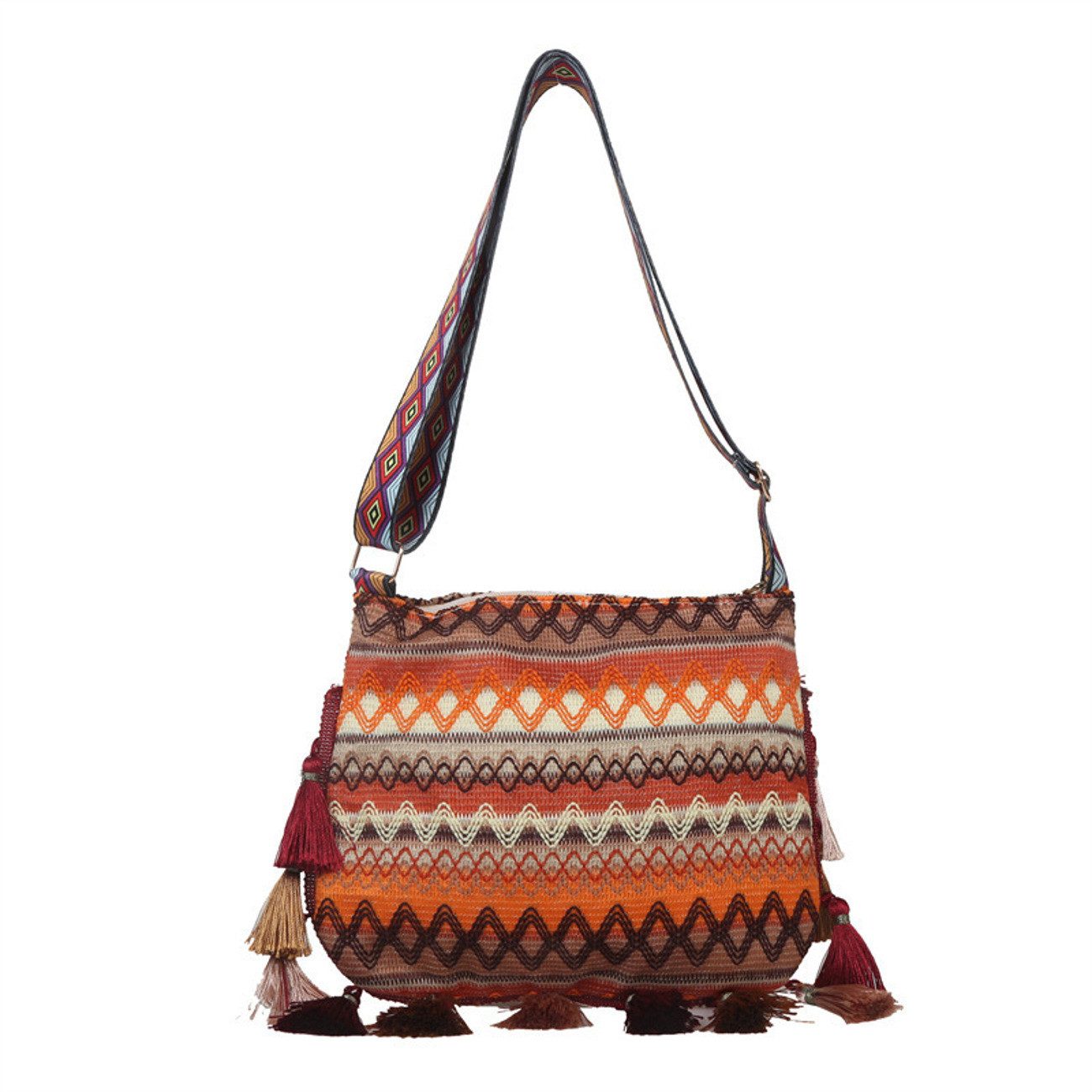 KARMA Umhängetasche Boho Handtasche Damen bunt Rosa Orange od. Grün Sommert günstig online kaufen