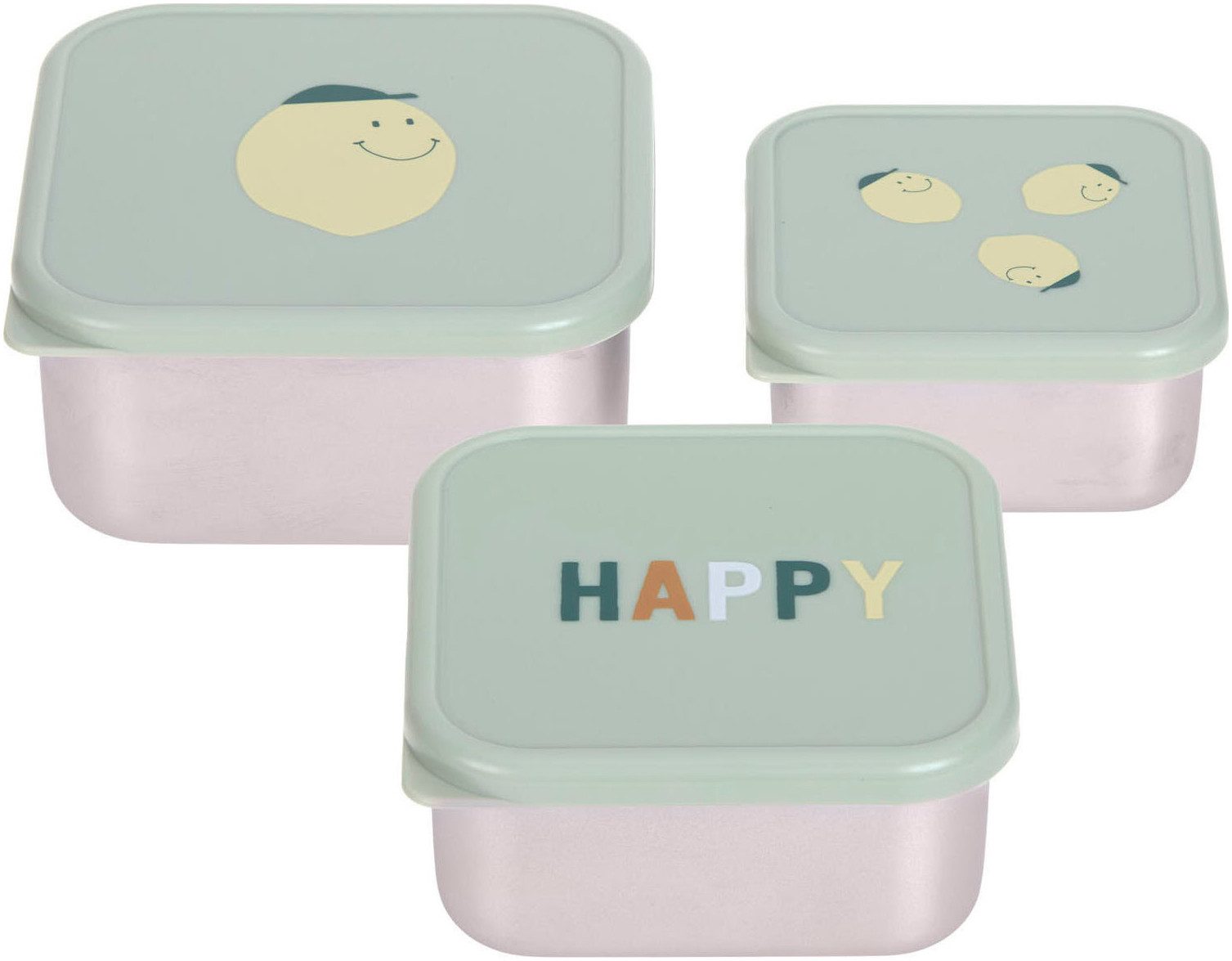 LÄSSIG Lunchbox Happy Fruits, Lemon, Edelstahl, Polyprophylen (PP), (Set, 3-tlg)