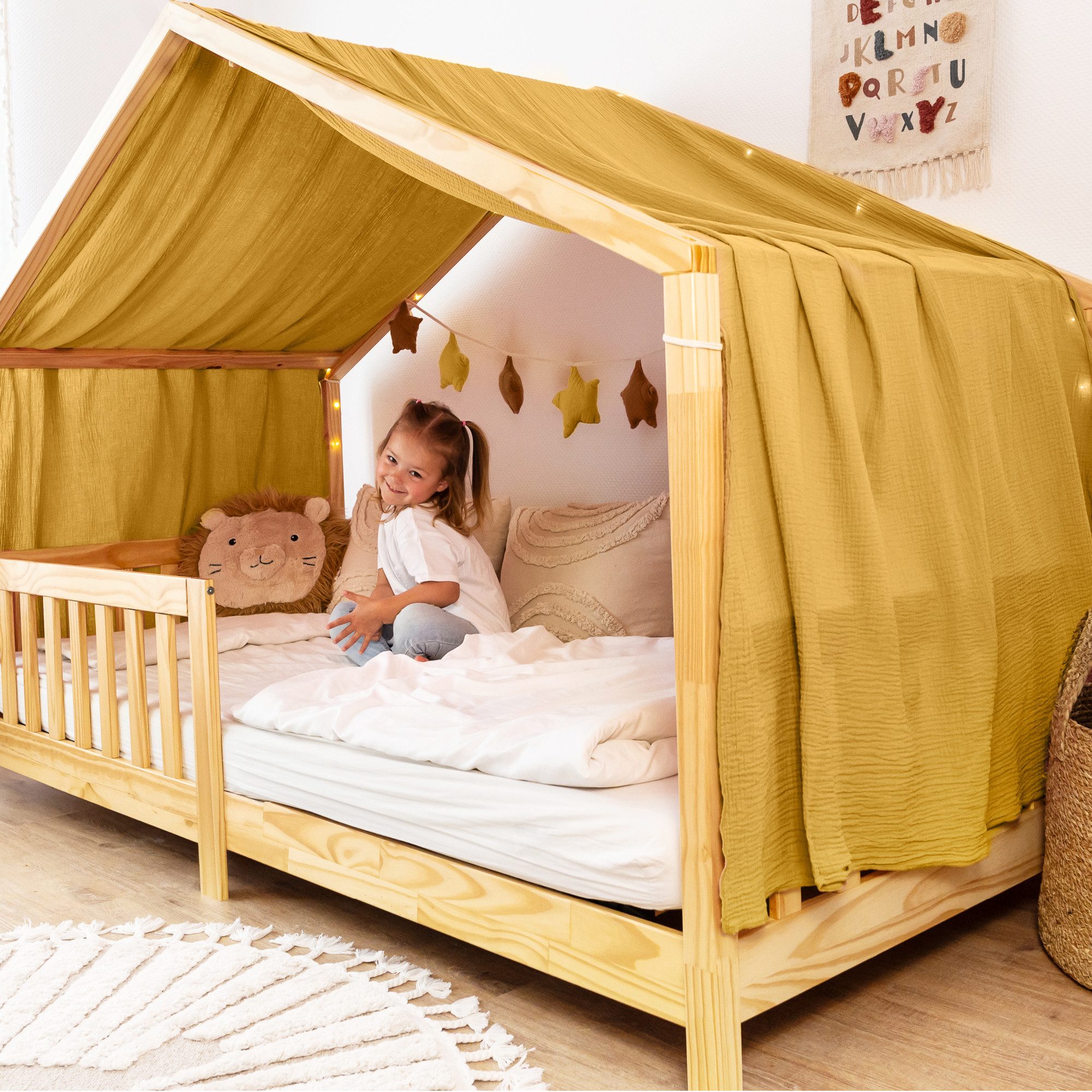 lilimaus Betthimmel Himmel für Hausbett aus Musselin - Länge 320, 360 oder 420 cm (1-tlg), macht das Hausbett zur Kuschelhöhle - weicher, luftiger Musselin