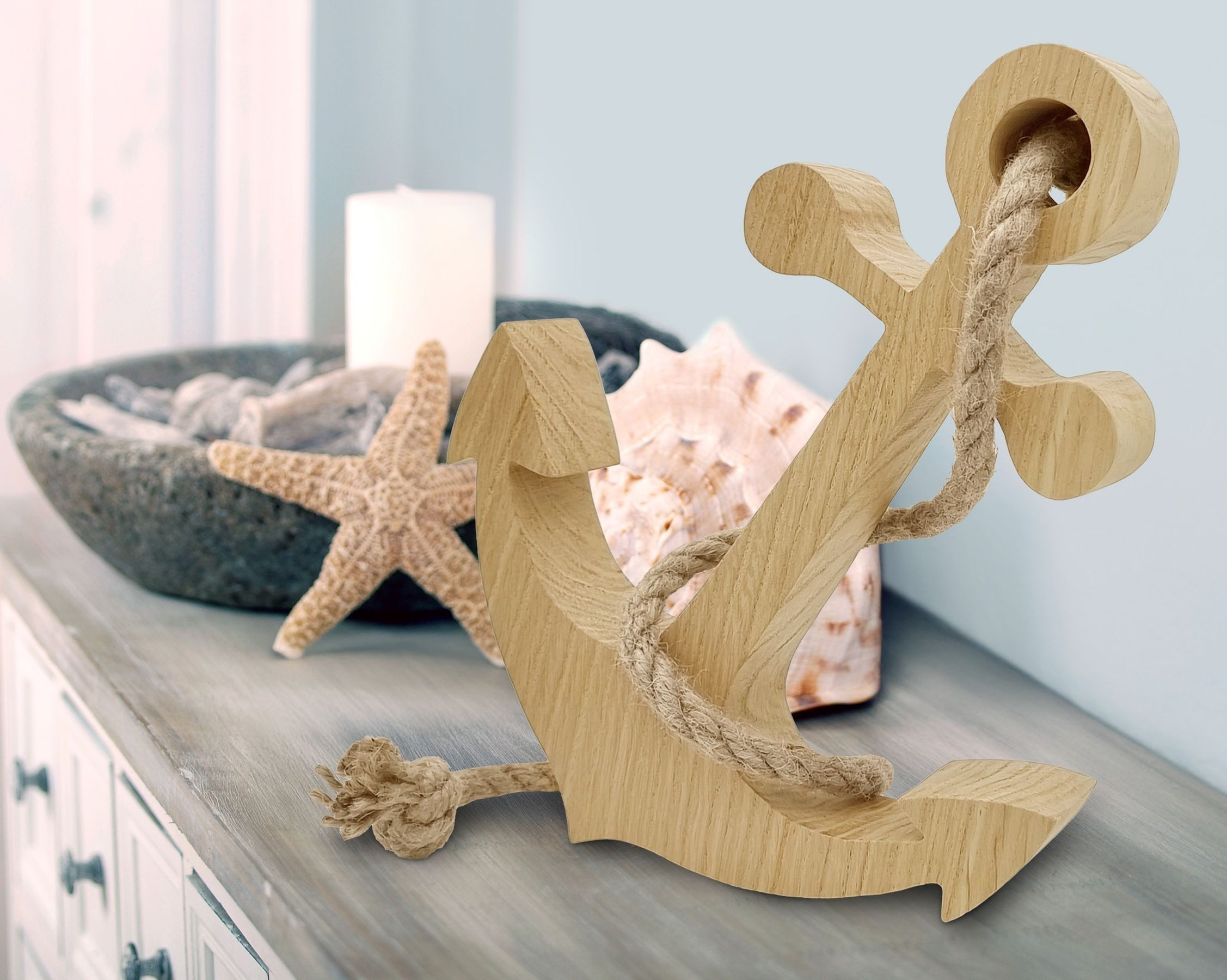 ERST-HOLZ Dekoobjekt Holz Anker mit Juteseil Marine Deko Badezimmer Deko günstig online kaufen