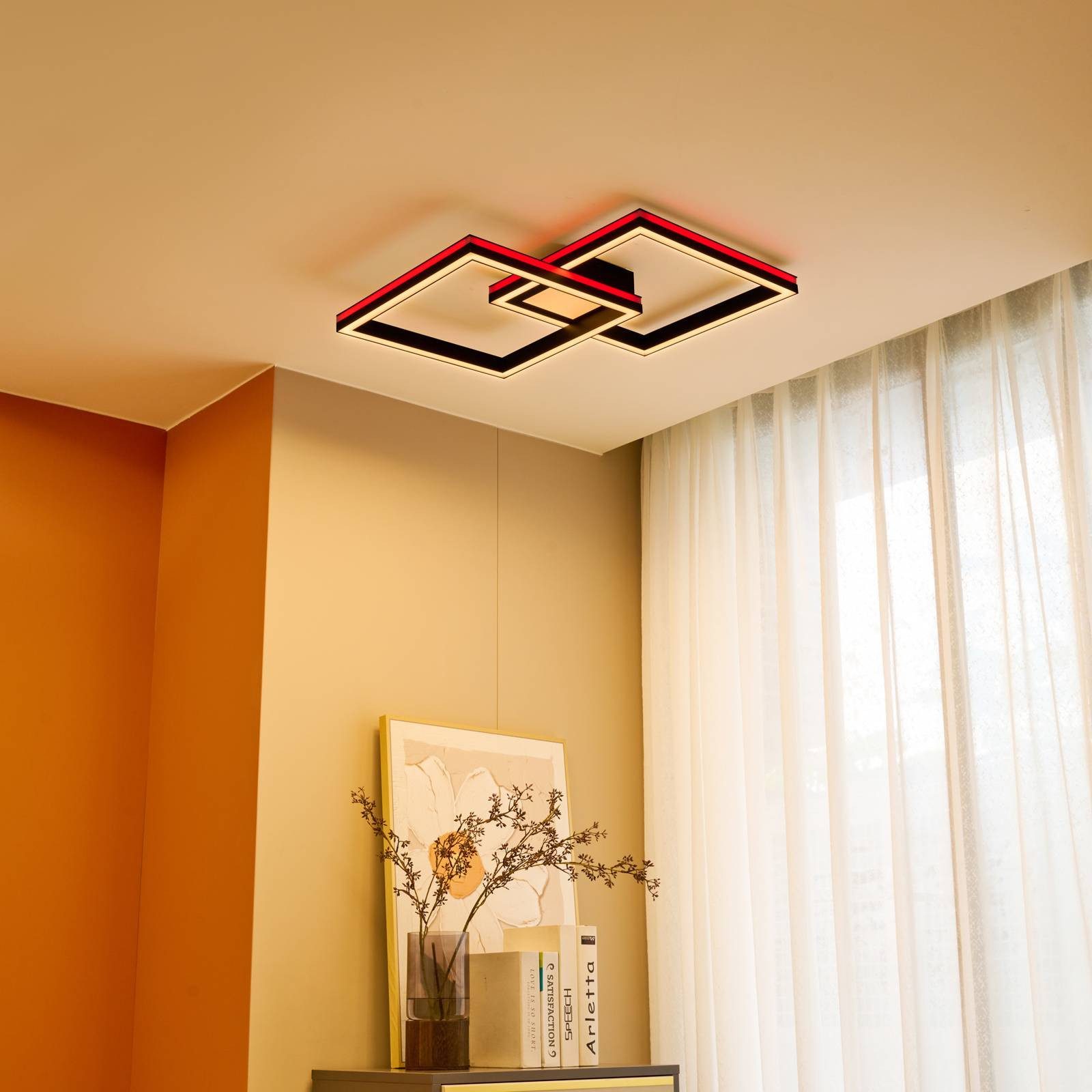 Lucande Deckenleuchten Tjado, LED, Metall, Schwarz Farbwechsel RGB + weiß IP20 mit Fernbedienung, LED 30 W gesamt, Farbwechsel RGB + weiß