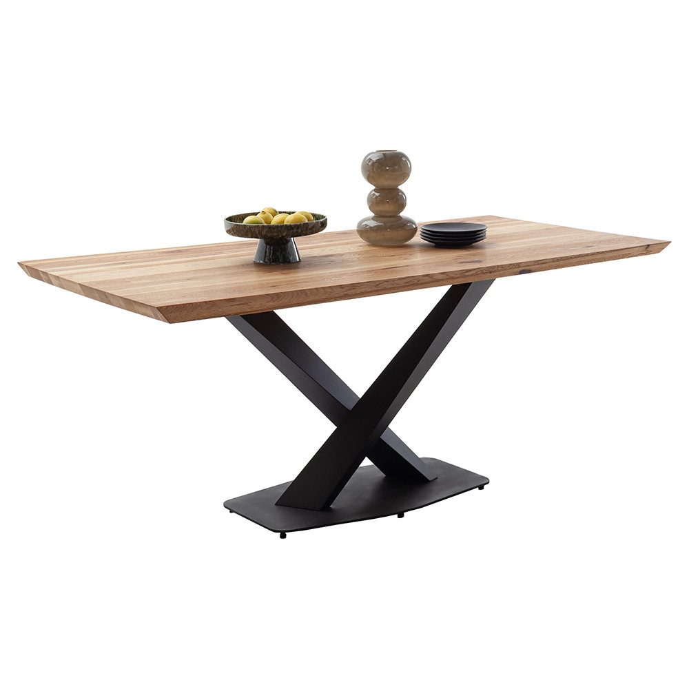 Lomadox Esstisch GLINA-06, in Eiche massiv geölt, 180x90 cm, Metallgestell schwarz matt