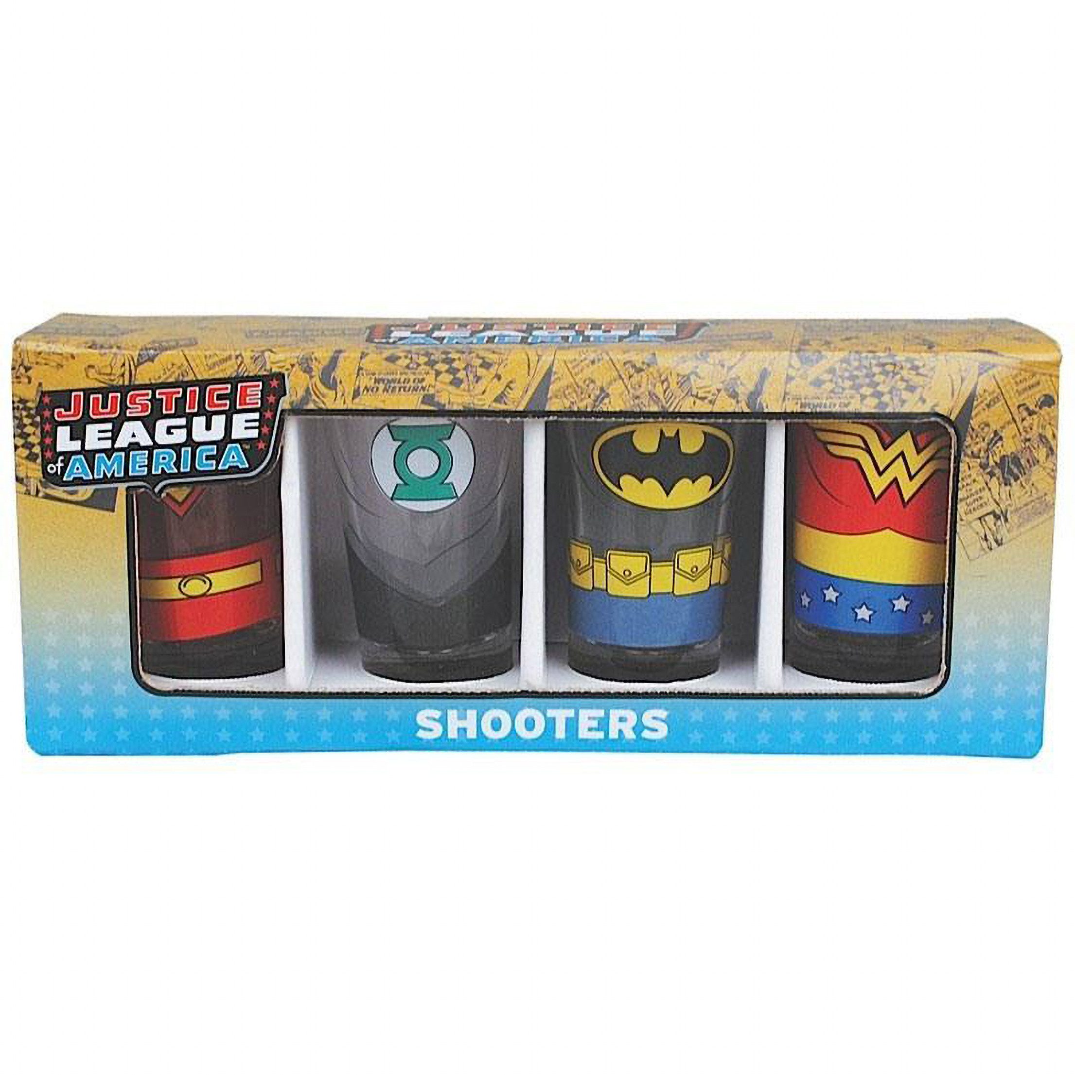 Half Moon Bay Schnapsglas Justice League Schnapsgläser 4er-Pack, 1-tlg., Pack enthält: 4 bedruckte Schnapsgläser