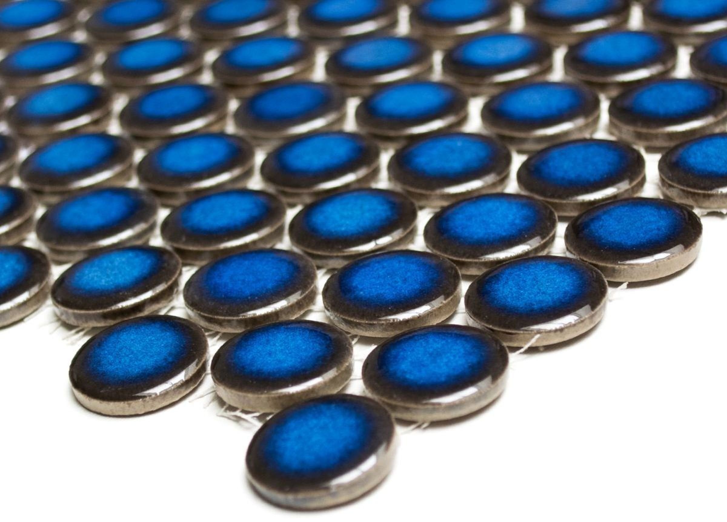 Thumbnail - Mosani Mosaikfliesen Knopfmosaik LOOP Rundmosaik dunkelblau kobalt Wand Küche Dusche