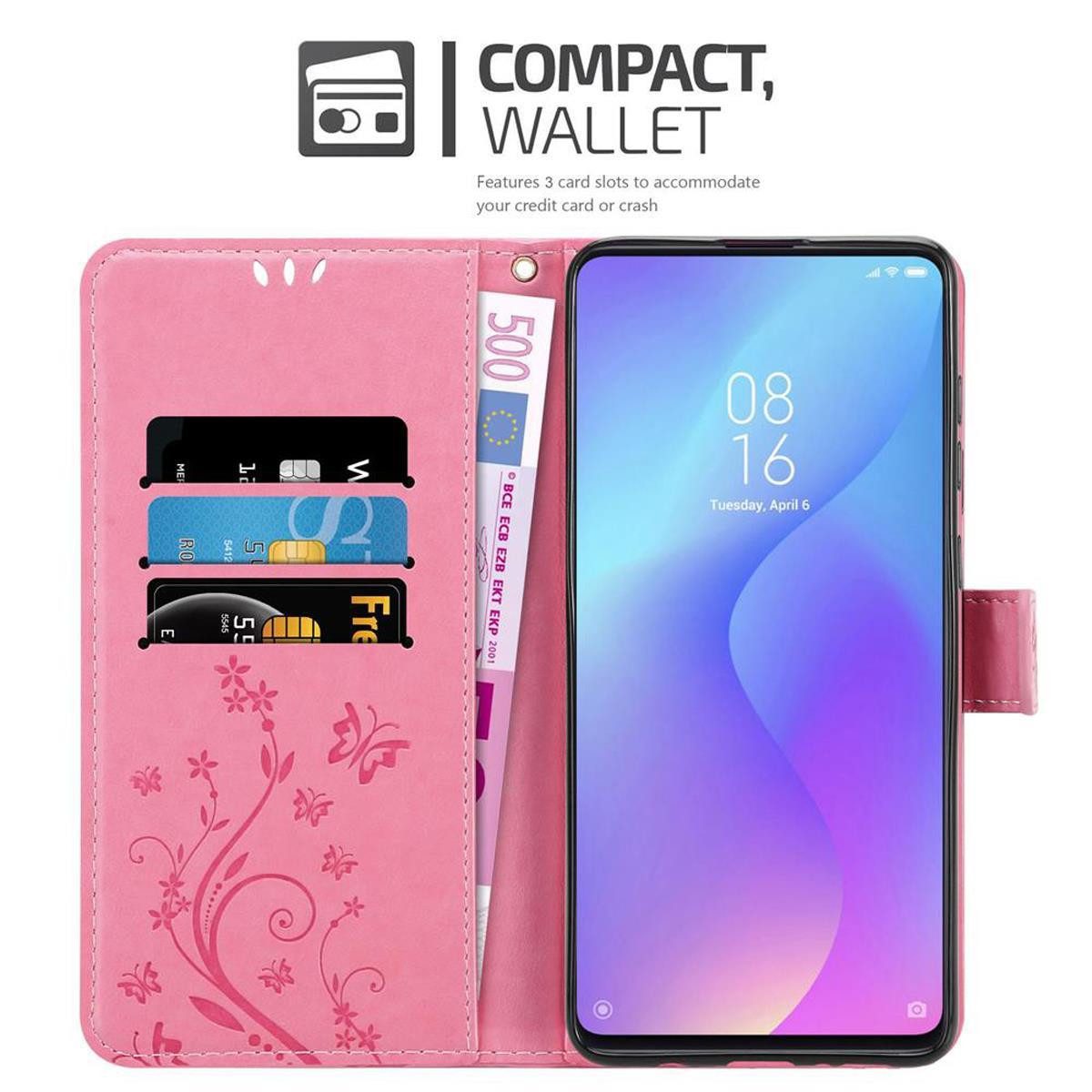 Cadorabo Handyhülle für Xiaomi Mi 9T / Mi 9T PRO / RedMi K20 / RedMi K20 PRO Hülle Xiaomi Mi 9T / Mi 9T PRO / RedMi K20 / RedMi K20 PRO, Hülle Schutzhülle Blumen Flower mit Standfunktion Kartenfach Magnet