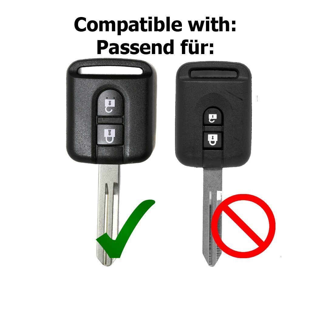 mt-key Schlüsseltasche Autoschlüssel Softcase Silikon Blau, Note Nissan Almera fluoreszierend Schutzhülle X-Trail für Qashqai 2 Primera II Tasten Tiida