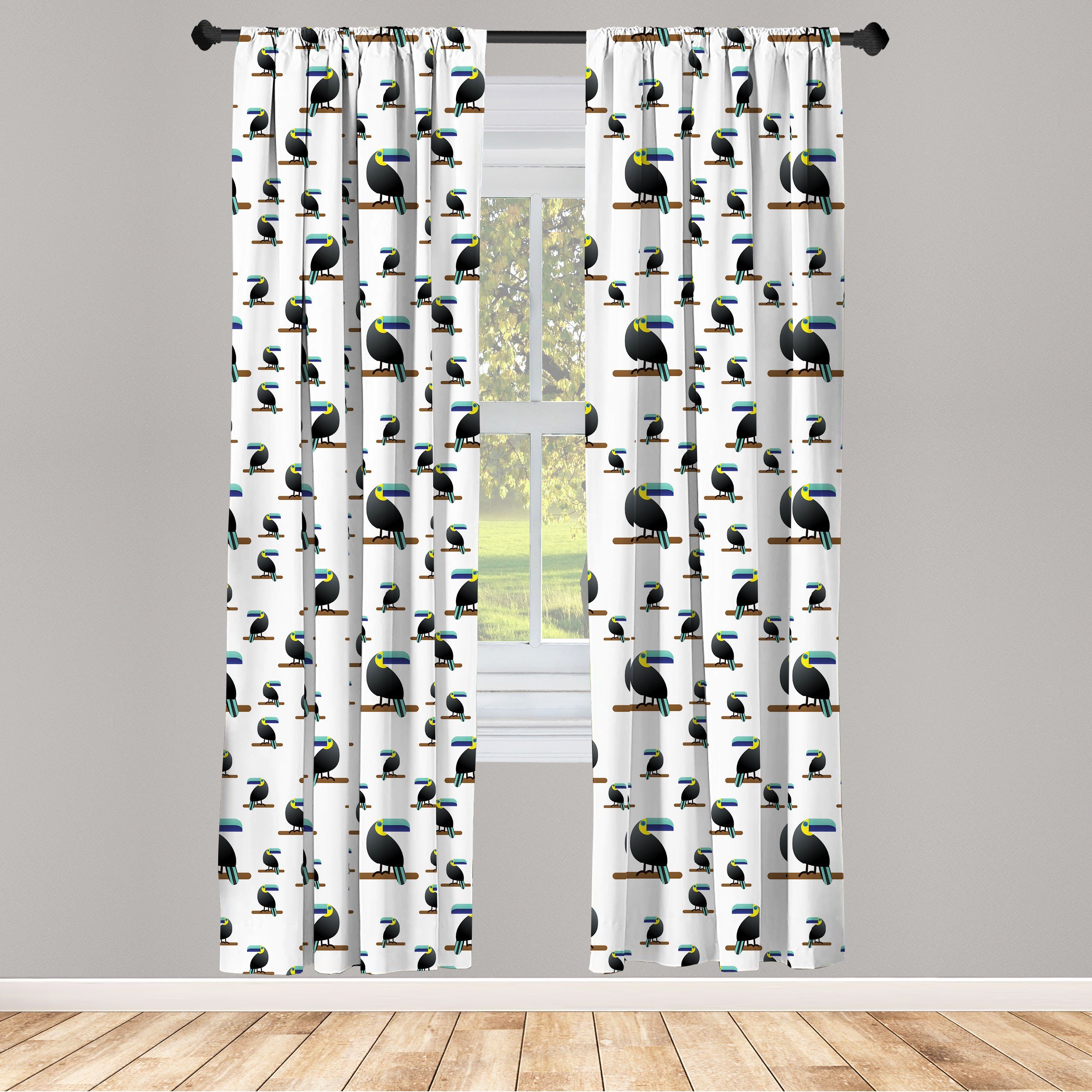 Gardine Vorhang für Wohnzimmer Dekor, Tropical Schlafzimmer Beschwingt Toucan Abakuhaus, Vogel-Kunst Microfaser