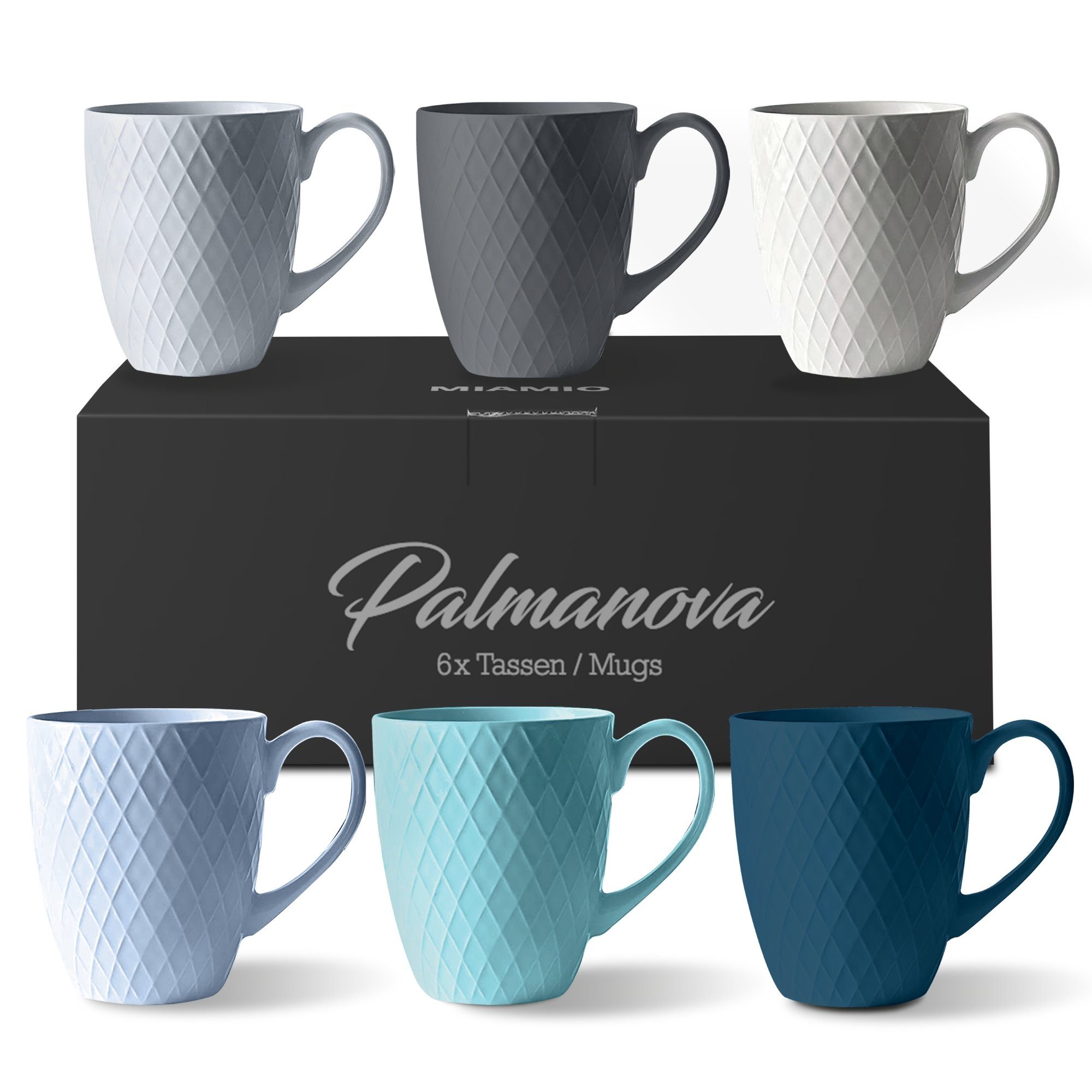 MiaMio Tasse 6 x 400 ml – Kaffeetassen Set / Becher– Moderne Keramik Matt, Keramik