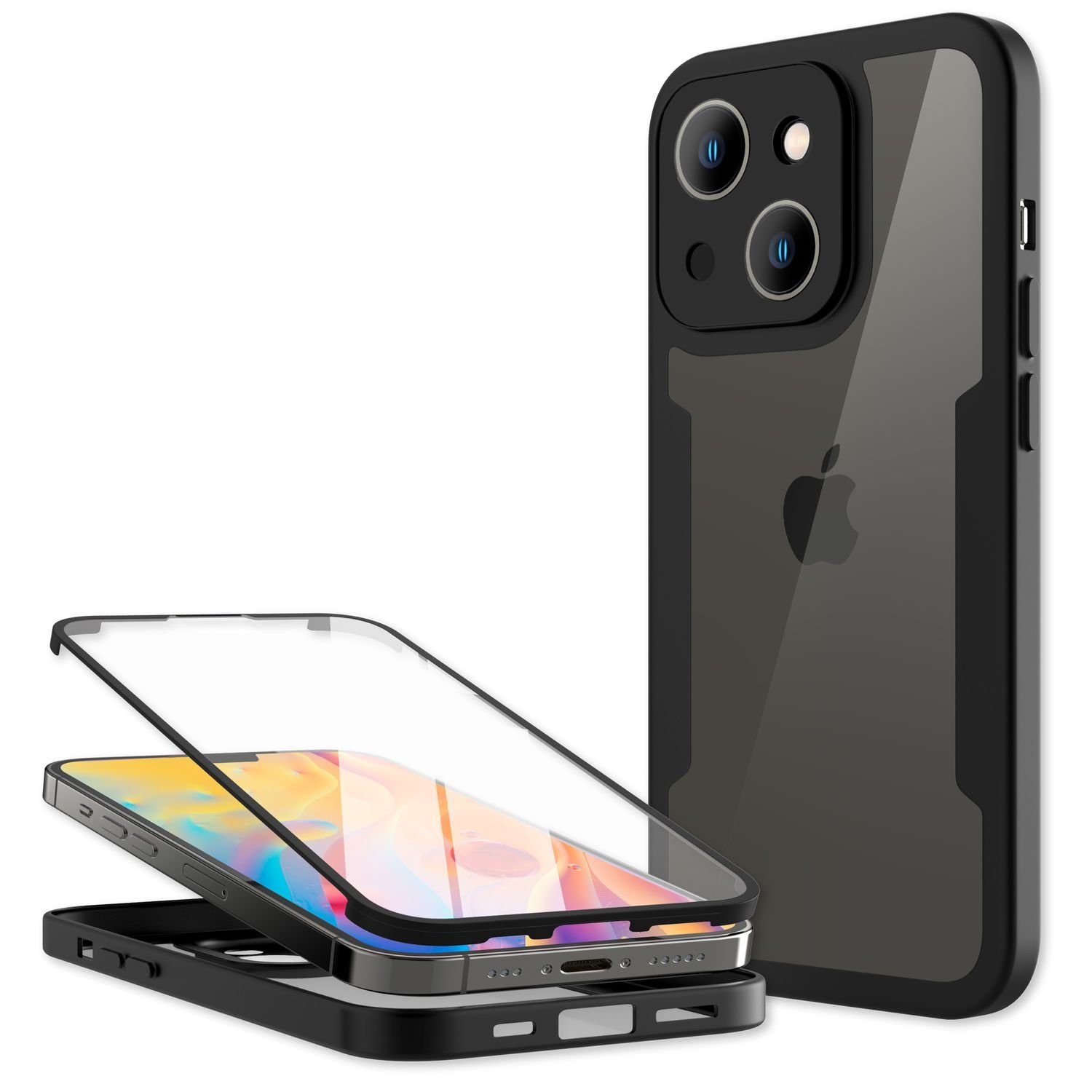 Nalia Smartphone-Hülle Apple iPhone 14 Plus, Klare 360 Grad Hülle / Rundumschutz / Hybrid Case / Schutzrahmen Matt