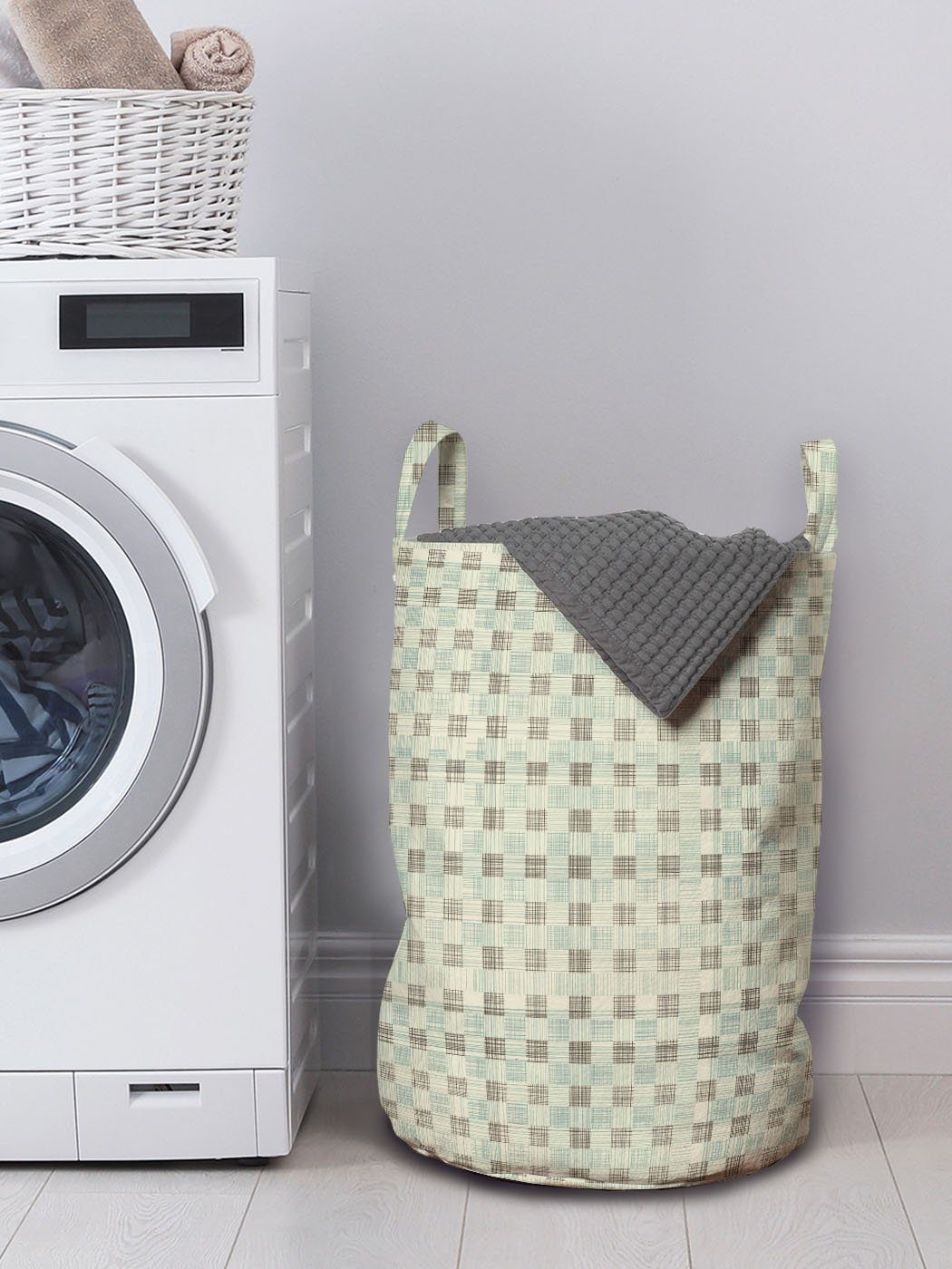 Abakuhaus Wäschesäckchen Wäschekorb Kordelzugverschluss mit Karo-Design Abstrakt Waschsalons, für Griffen