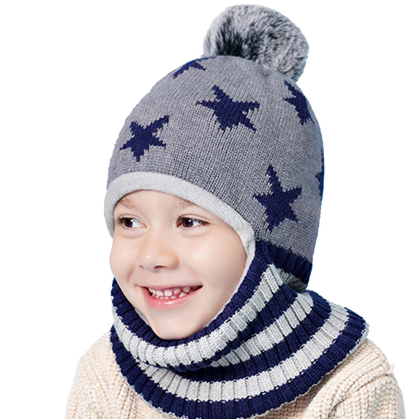 Vivi Idee Schlupfmütze Kinder Schalmützen Balaclava Wollmütze Strickmütze Wintermütze für Kinder ab 4 Jahre Jungen