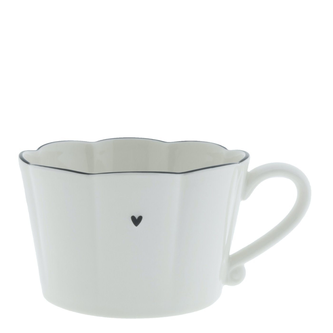 Bastion Collections Tasse Tasse mit Henkel Ruffle Heart Keramik weiß schwarz, Keramik