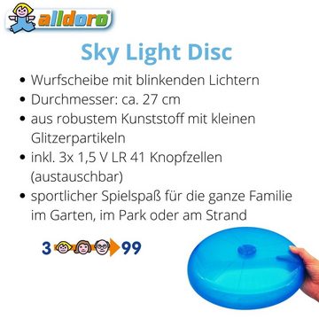 alldoro Wurfscheibe 63018, blaue LED Disc mit 3 blinkenden Lichtern, Ø 27 cm