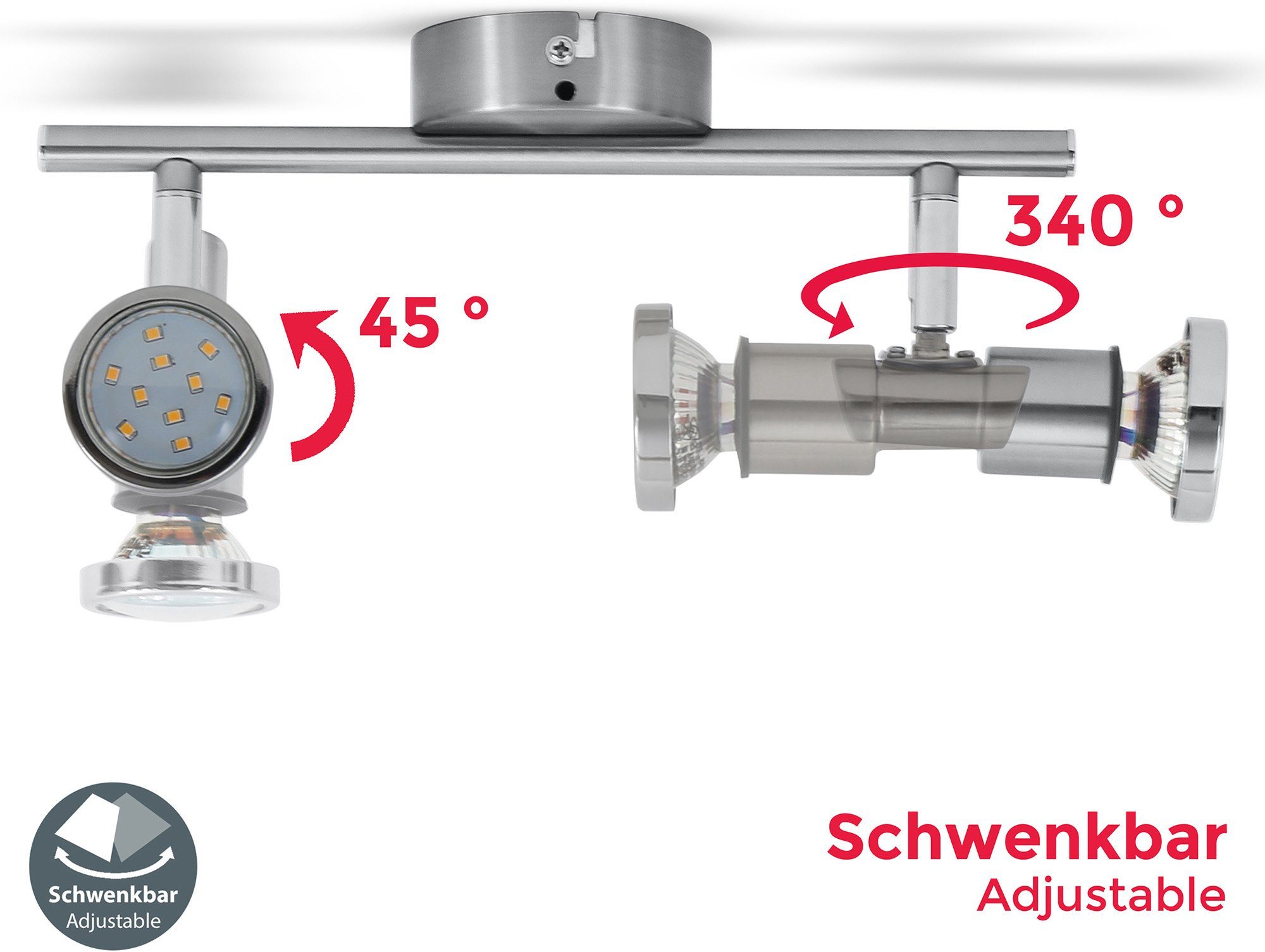 Lampe Leuchte, Deckenleuchte Spot, Aurel, Warmweiß, GU10, 5W LED Deckenstrahler, Badlampe, Decke, LED B.K.Licht wechselbar, IP44,