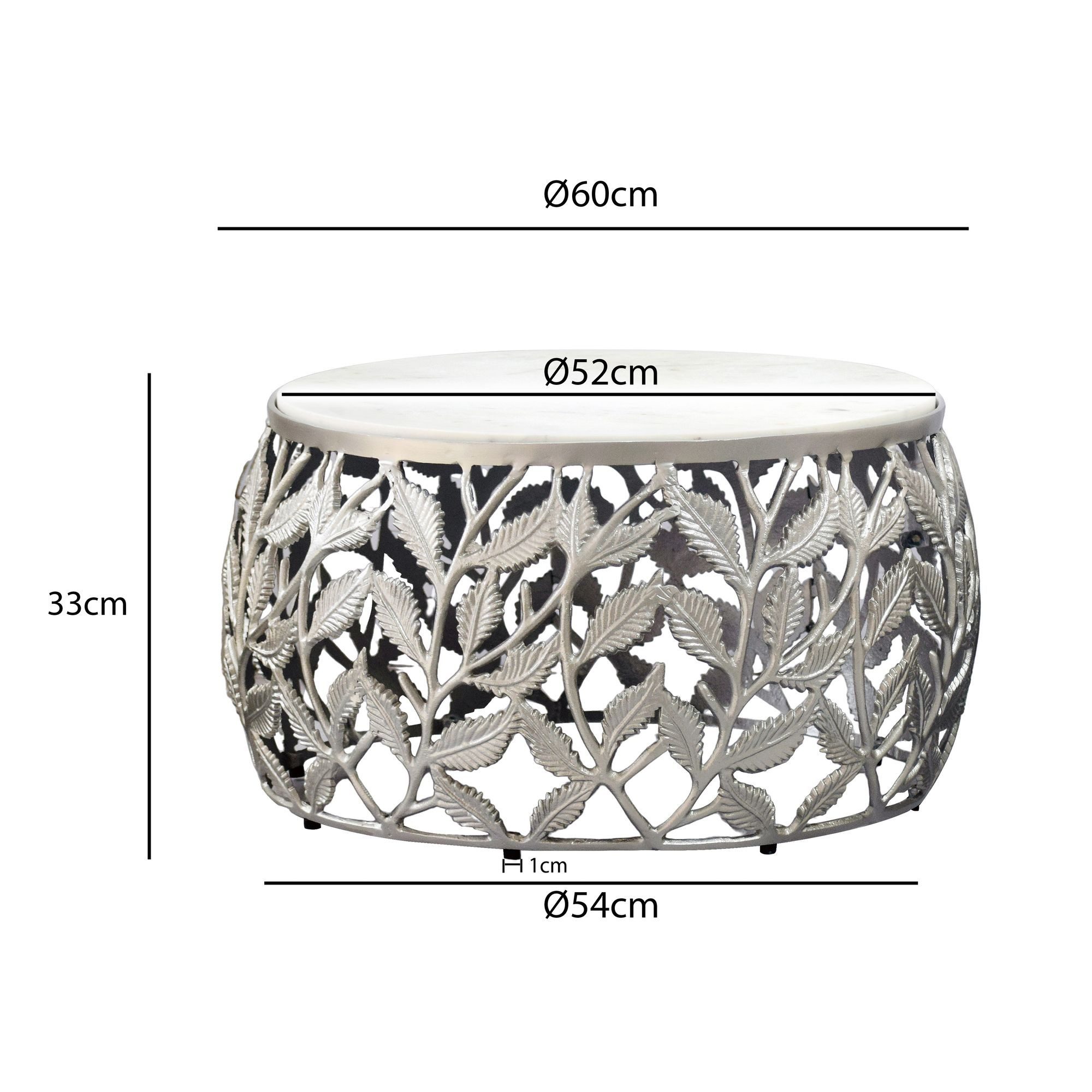FINEBUY Couchtisch FB73714 60cm Silber Marmor Sofatisch Beistelltisch Wohnzimmertisch Alu (Natürliche Materialien treffen auf modernes Design), Runder Tisch mit stilvoller und stabiler Bauweise
