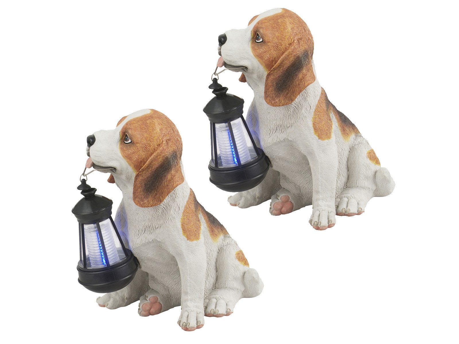GLOBO LIGHTING LED Solarleuchte 2er Set Hundelampen Braun-Weiß Höhe 26cm, LED fest integriert, Ausgefallene Tierlampe Beagle Solarbeleuchtung für den Garten & Balkon