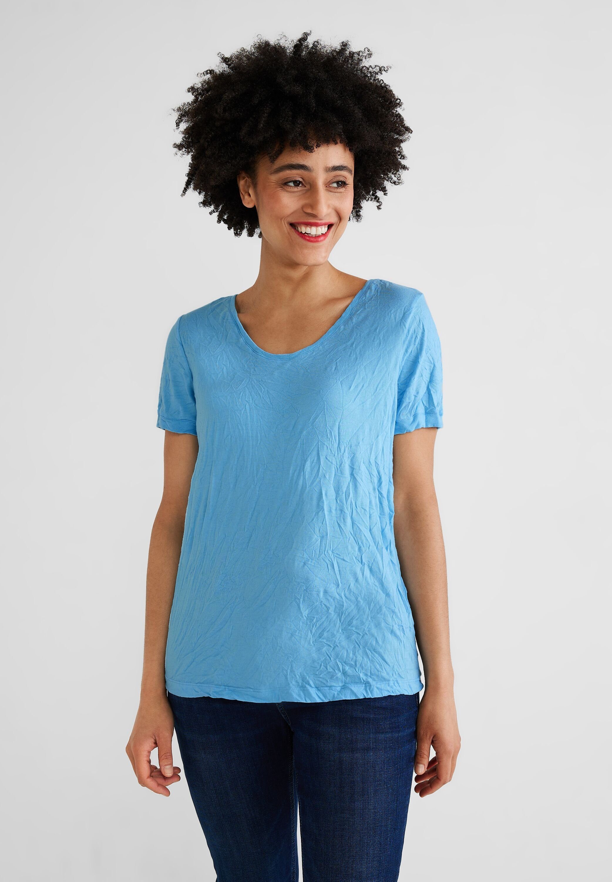 STREET ONE T-Shirt aus softem Materialmix splash blue | V-Shirts