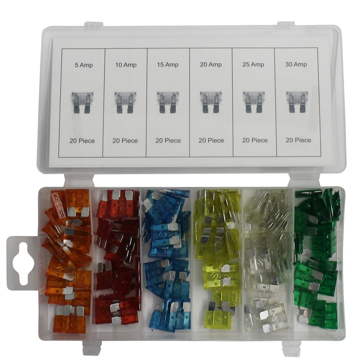 NORMEX Werkzeughandel GmbH & Co. KG Kfz-Sicherungshalter Autosicherungen KFZ-Flachsicherungen 5-30A Stecksicherungen 120tlg Set, (120-St), Sortiment