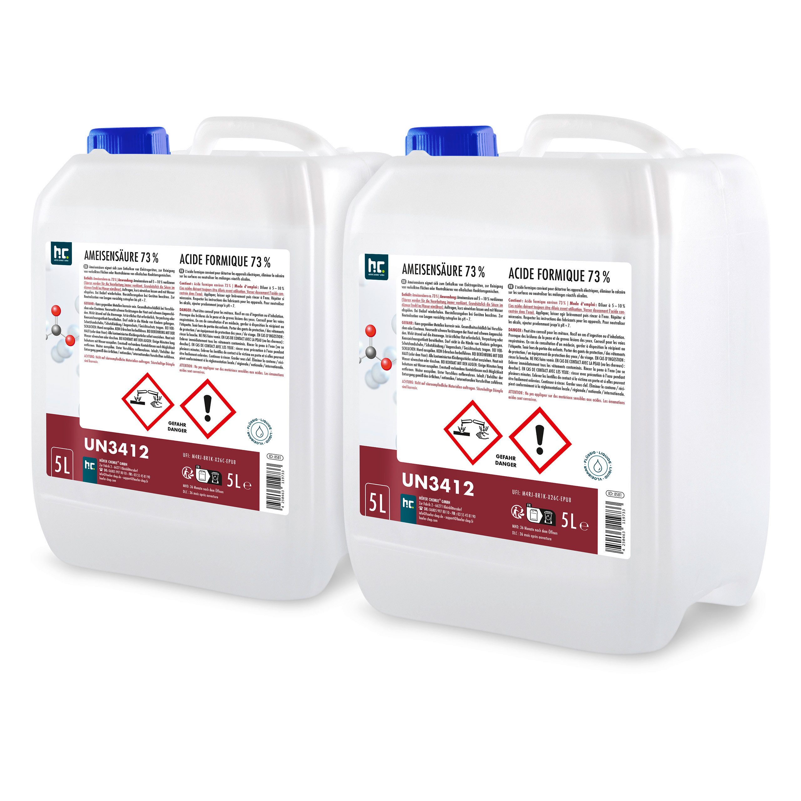 Höfer Chemie GmbH 2x 5 L Ameisensäure 73% technische Qualität Grundreiniger (Starke Wirkung für Spezialanwendungen)