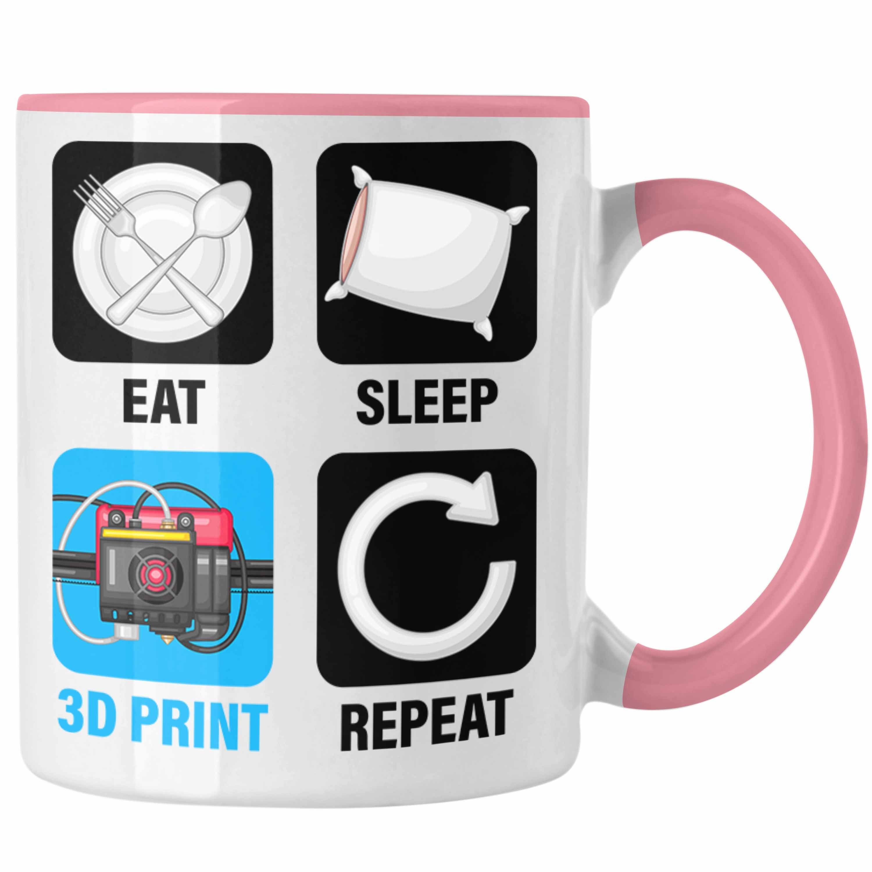 Trendation Tasse 3D Drucker Tasse Geschenk für 3D Printing Eat Sleep 3D Print Repeat Mä Rosa