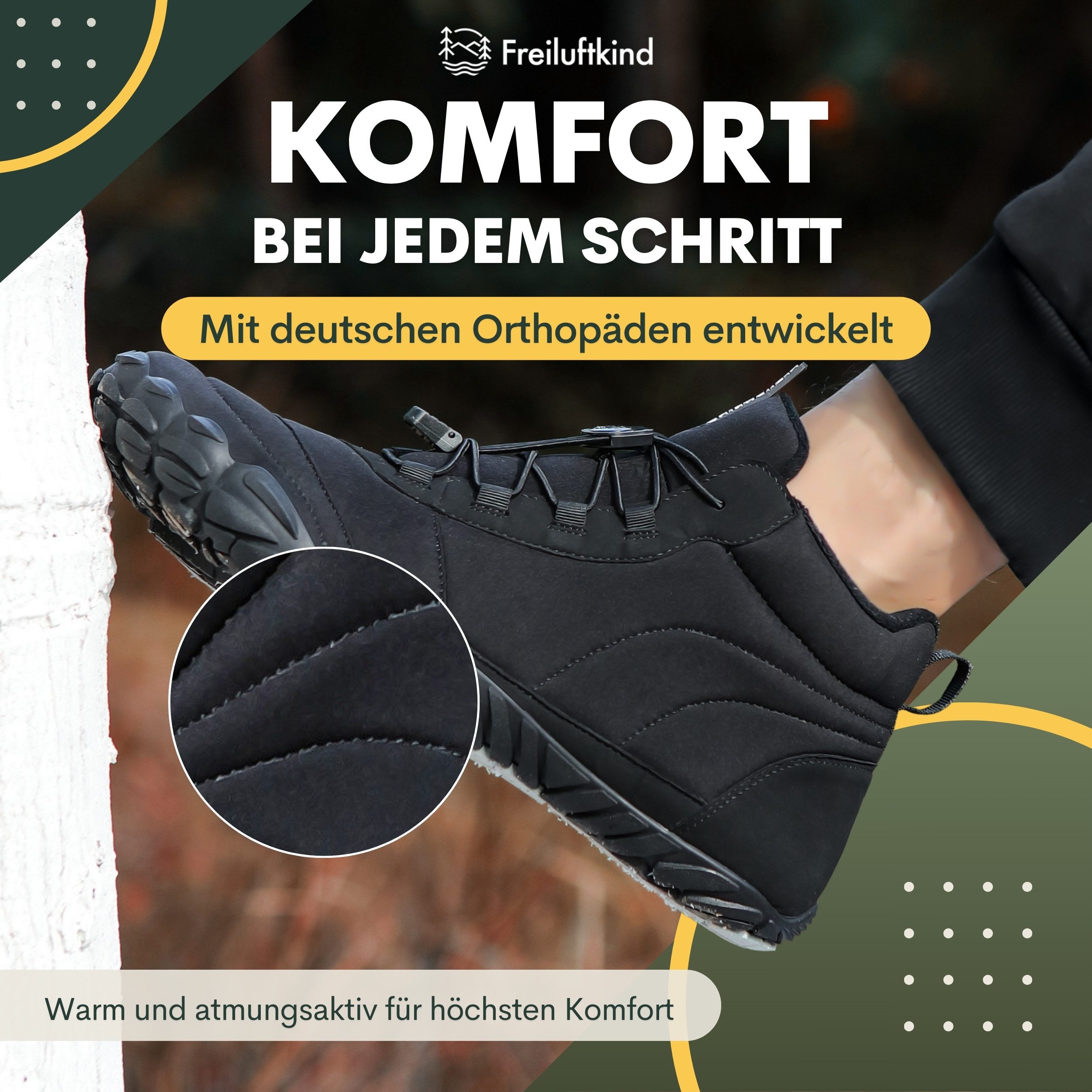 Freiluftkind Das Original - Kepler Barfußschuhe – warm gefüttert Sneaker Schnellverschluss